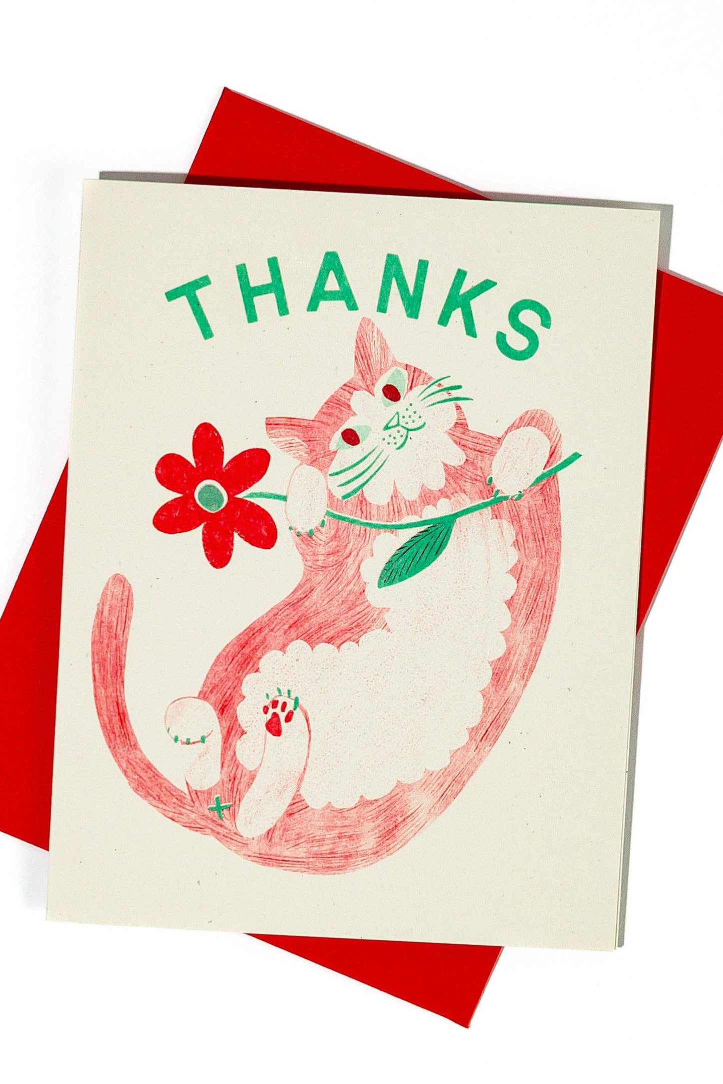 Thanks Cat & Flower Greeting Card