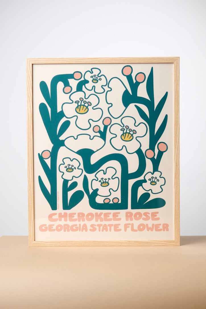 Cherokee Rose - Georgia State Flower Print (Beige)