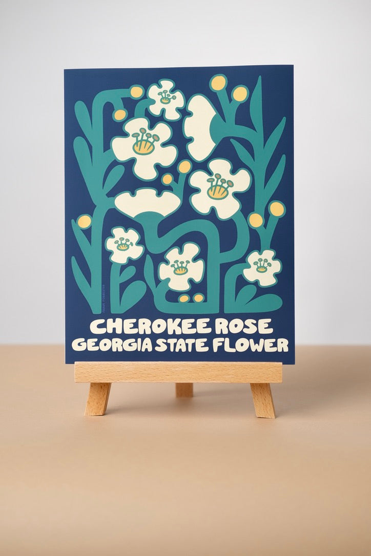 Cherokee Rose - Georgia State Flower Print (Blue)