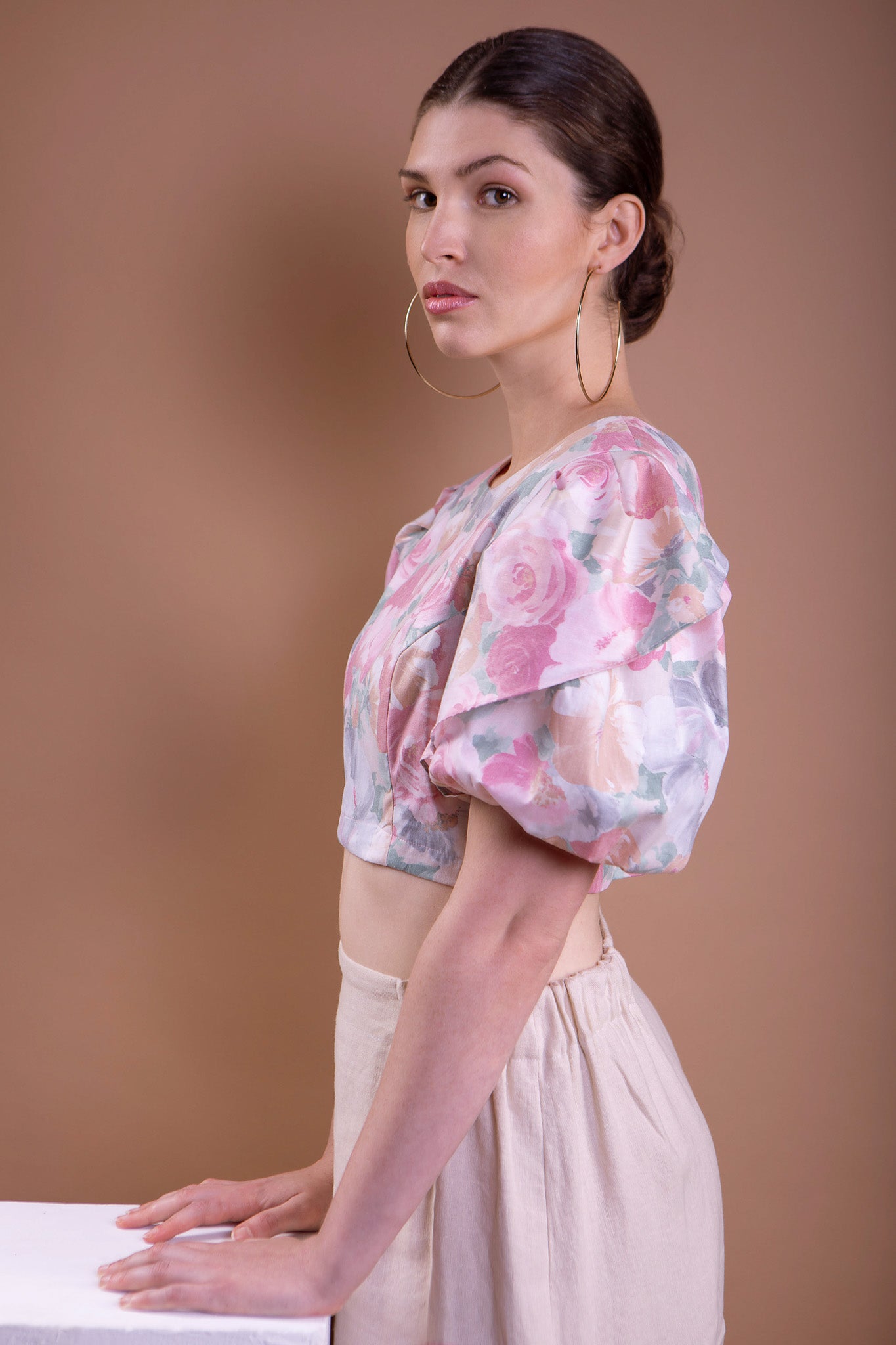 Redesigned Floral Puff Sleeve Top Size L