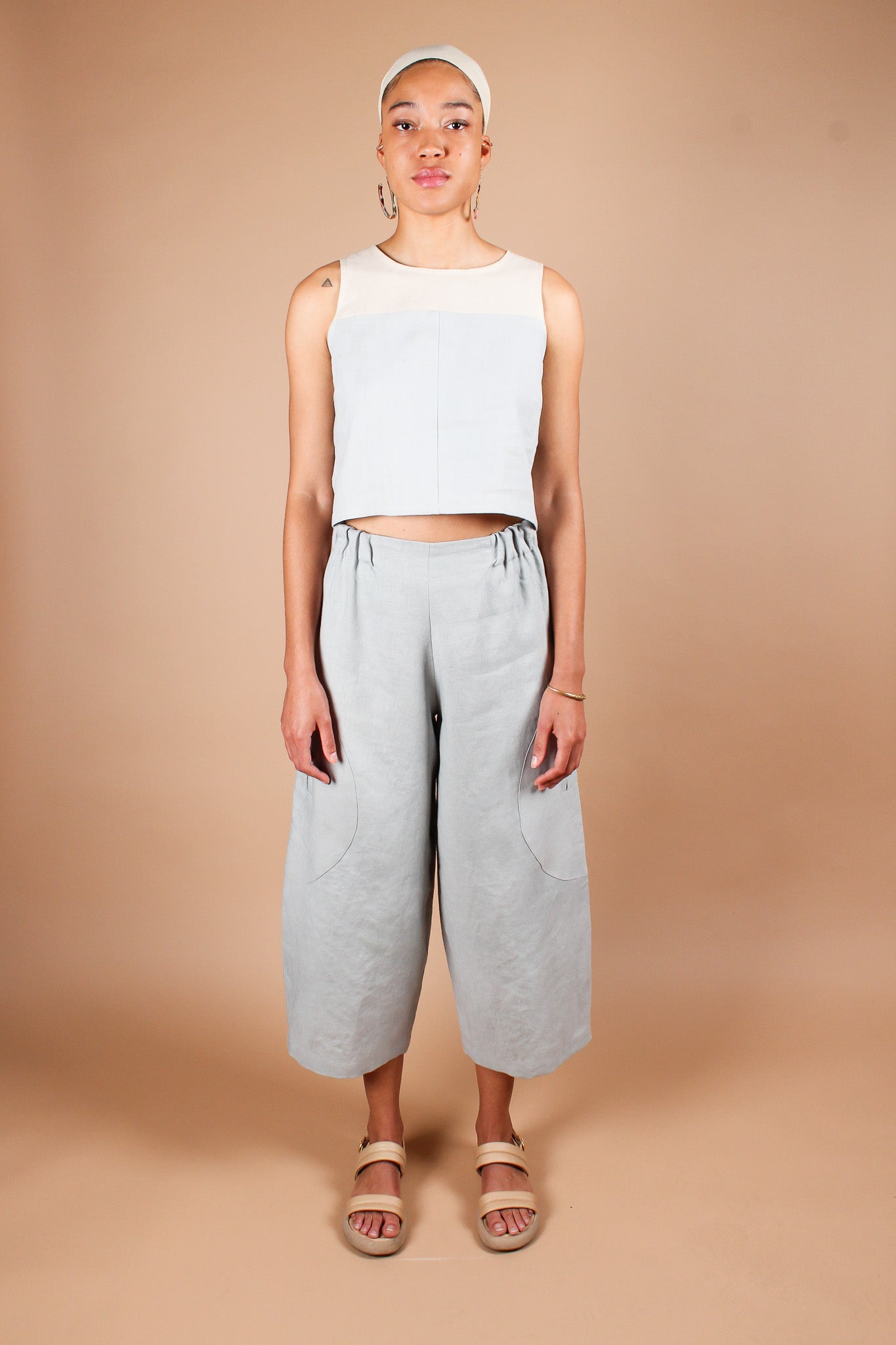Big Circle Hand-Dyed Linen Pants in Dusty Blue