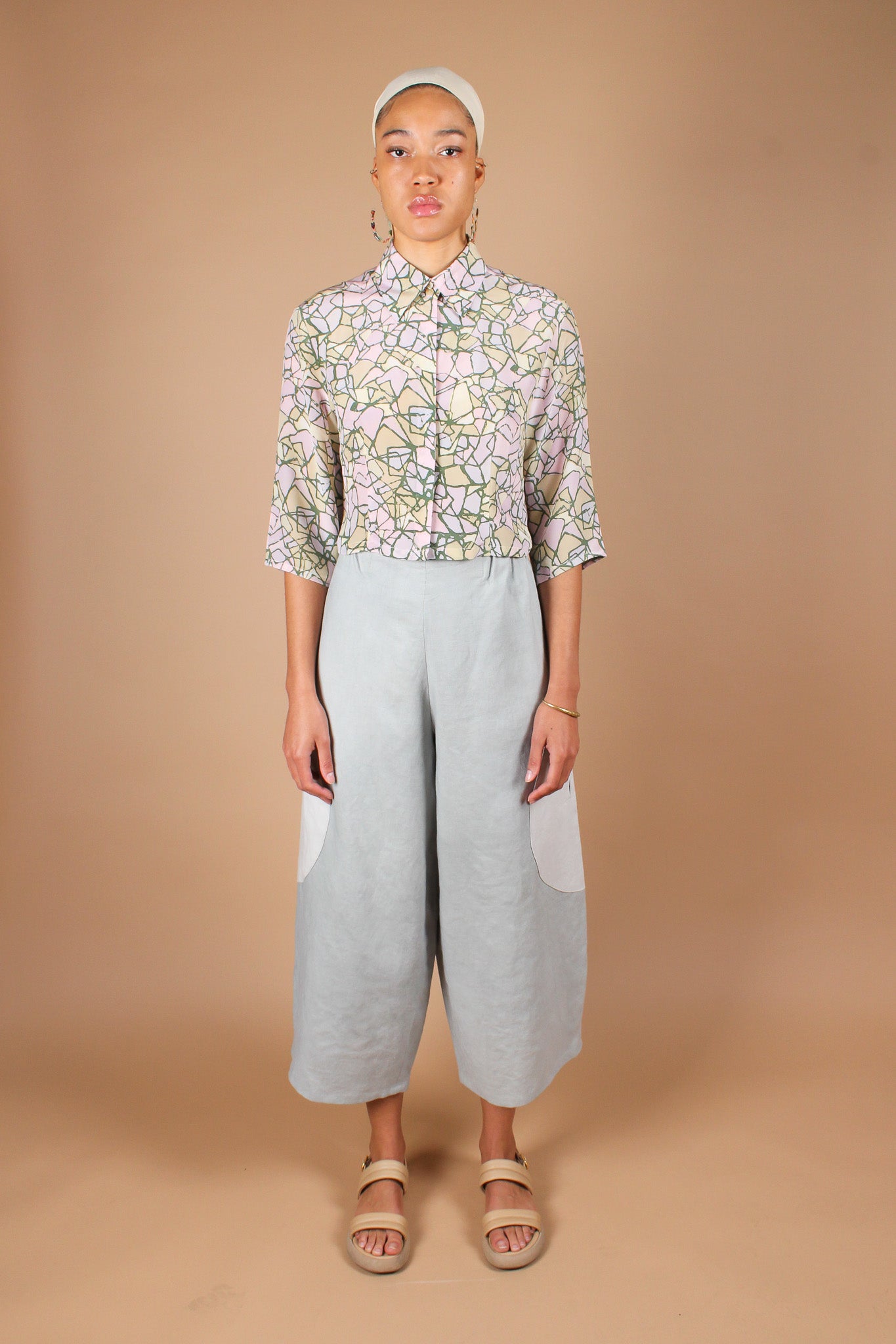 Redesigned Silk Crop Shirt in Crystalline Size M