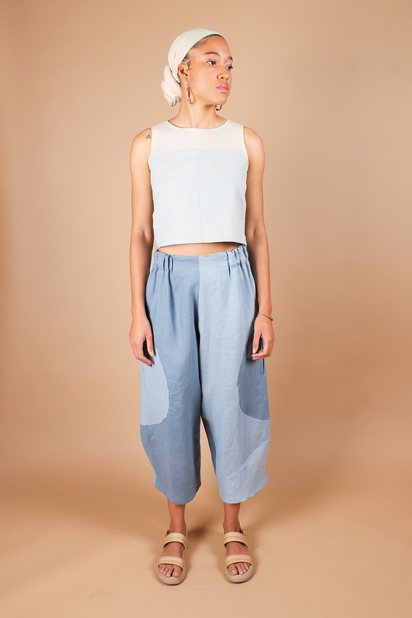 Handmade Two-Tone Linen Crop Tank, Size M