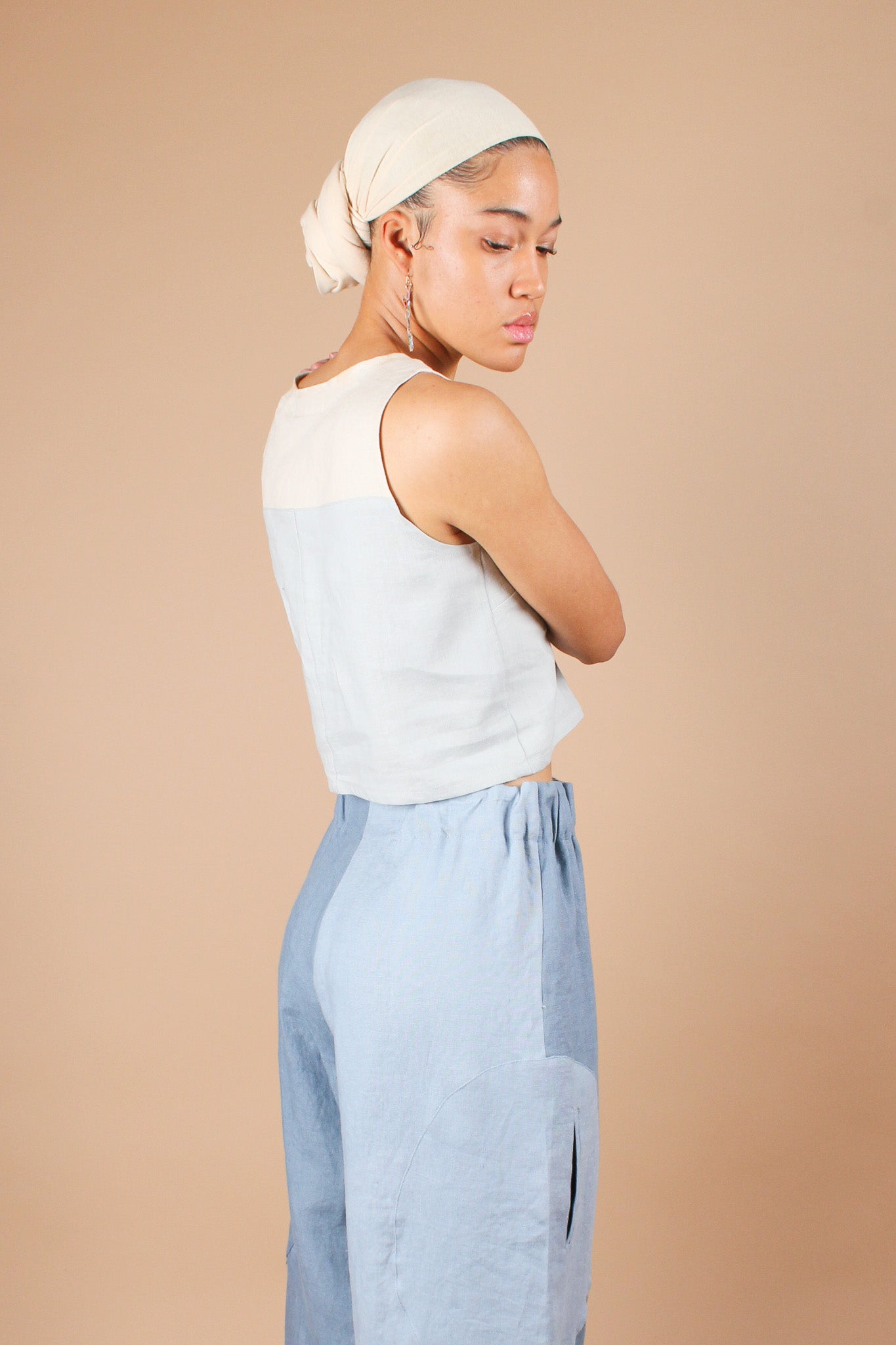 Handmade Two-Tone Linen Crop Tank, Size M