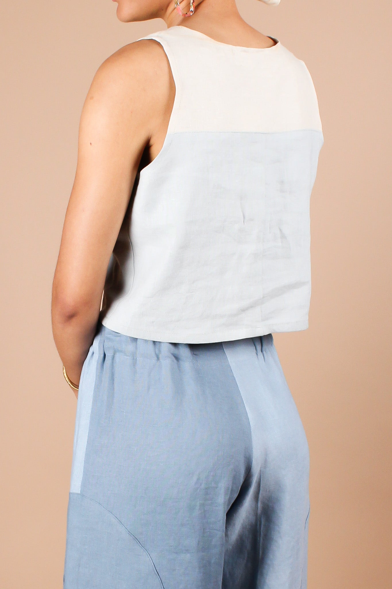 Handmade Two-Tone Linen Crop Tank, Size M