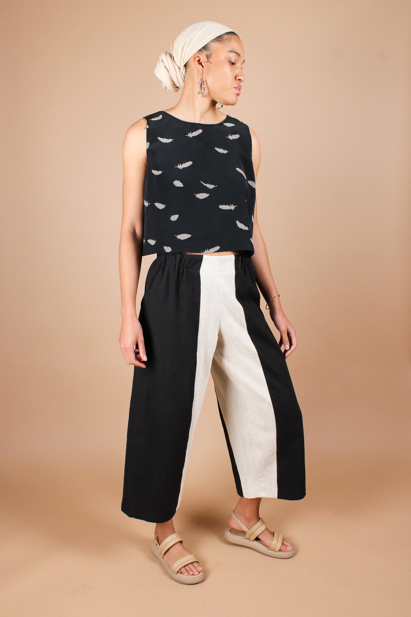 Handmade Half & Half Linen Pants in Onyx + Wheat
