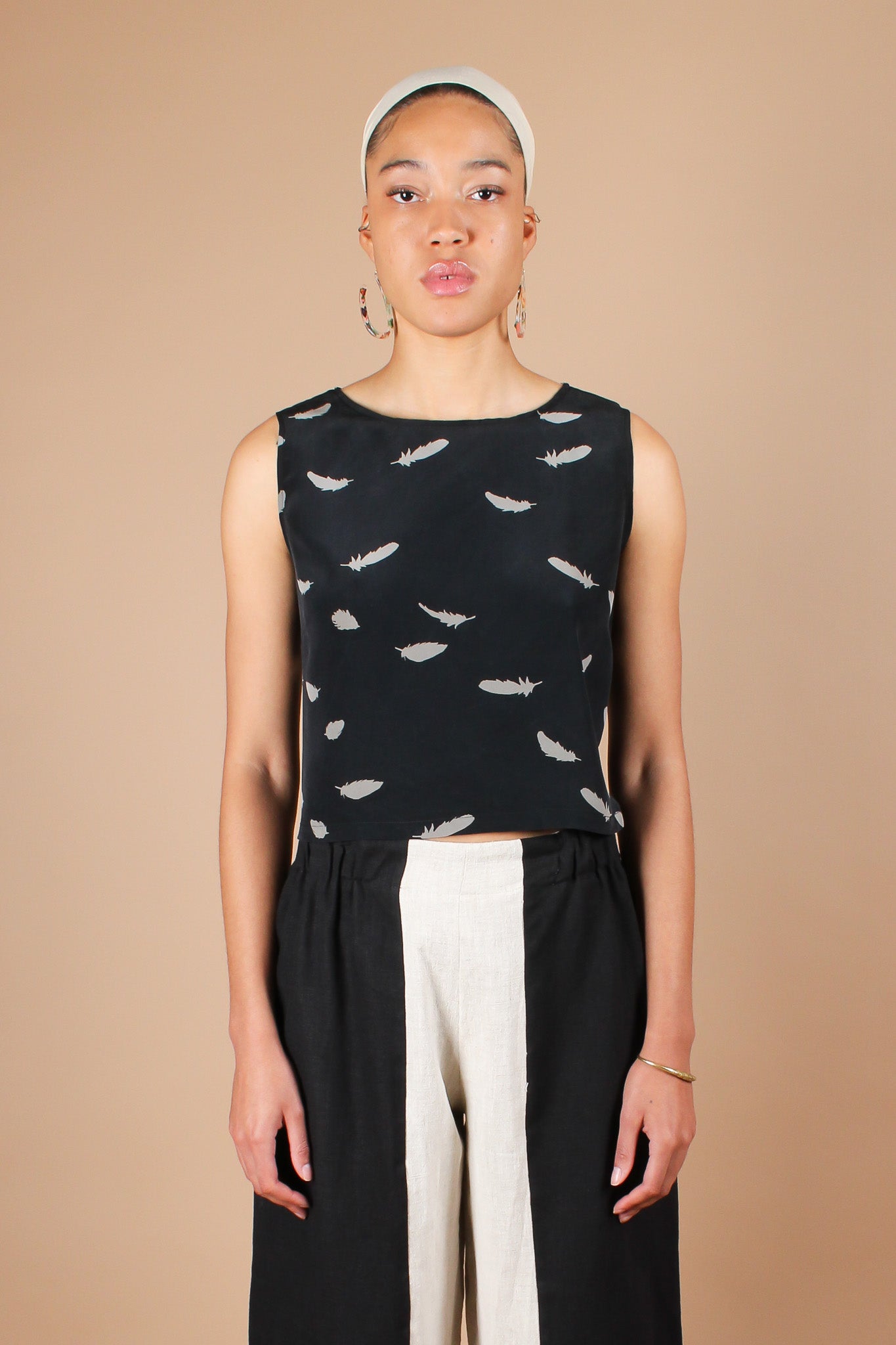 Handmade Silk Crop Tank in Feather Size XL