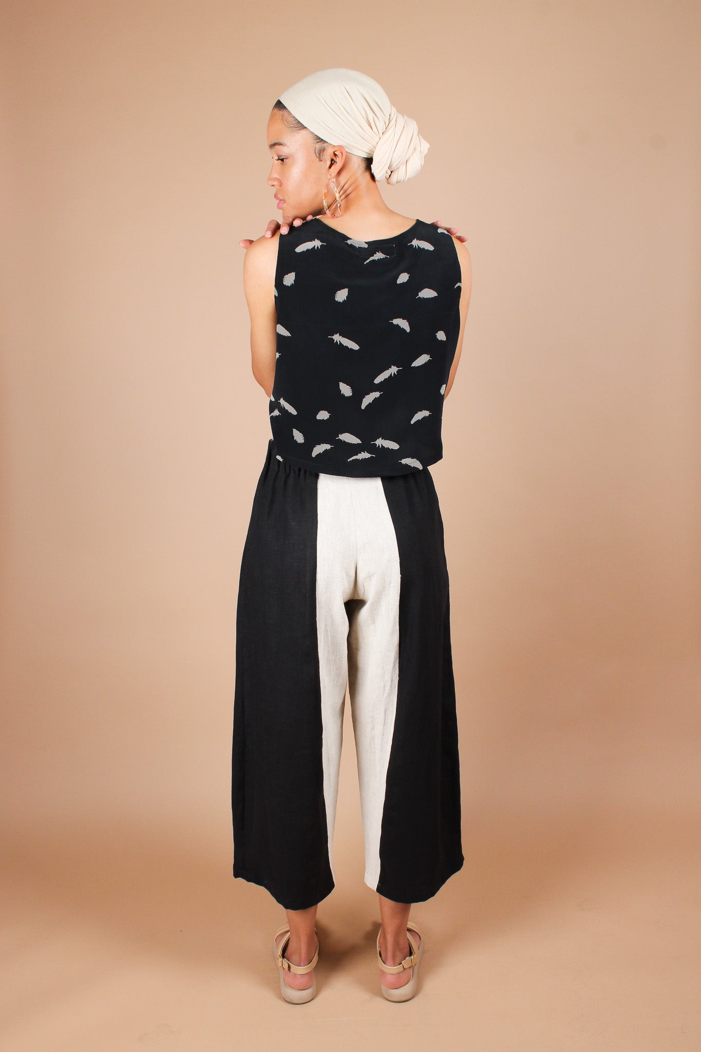 Handmade Half & Half Linen Pants in Onyx + Wheat