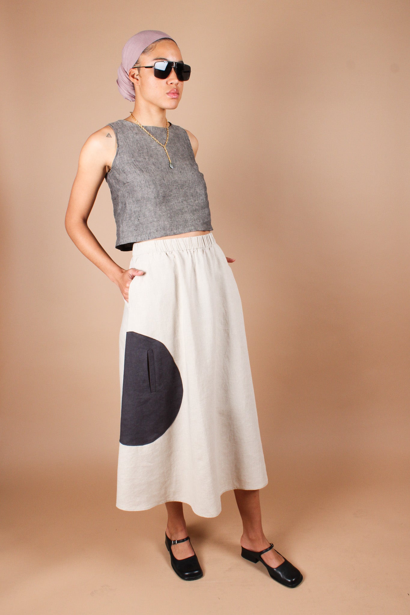 Redesigned Circle Pocket Linen Skirt Size XL
