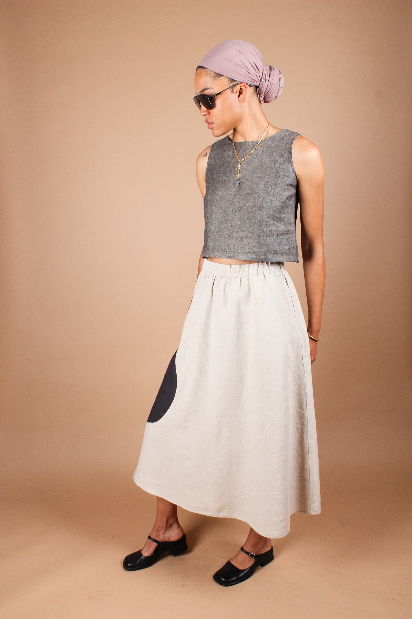Redesigned Circle Pocket Linen Skirt Size XL