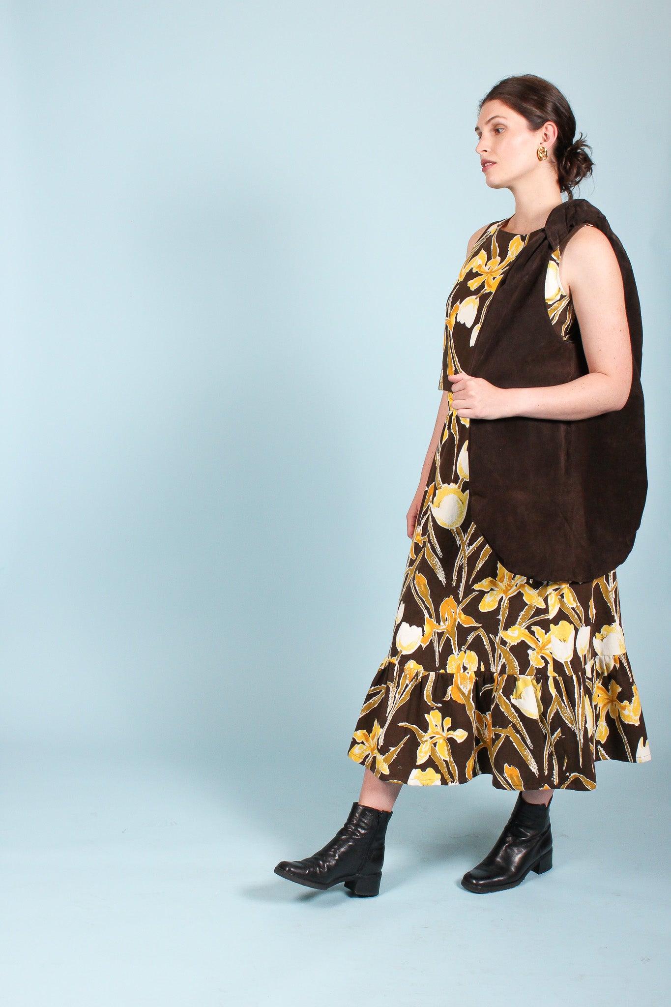 Oblong Suede Shoulder Bag in Chocolate