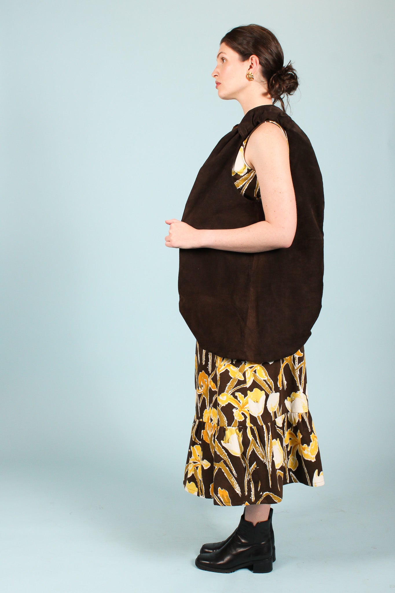 Oblong Suede Shoulder Bag in Chocolate