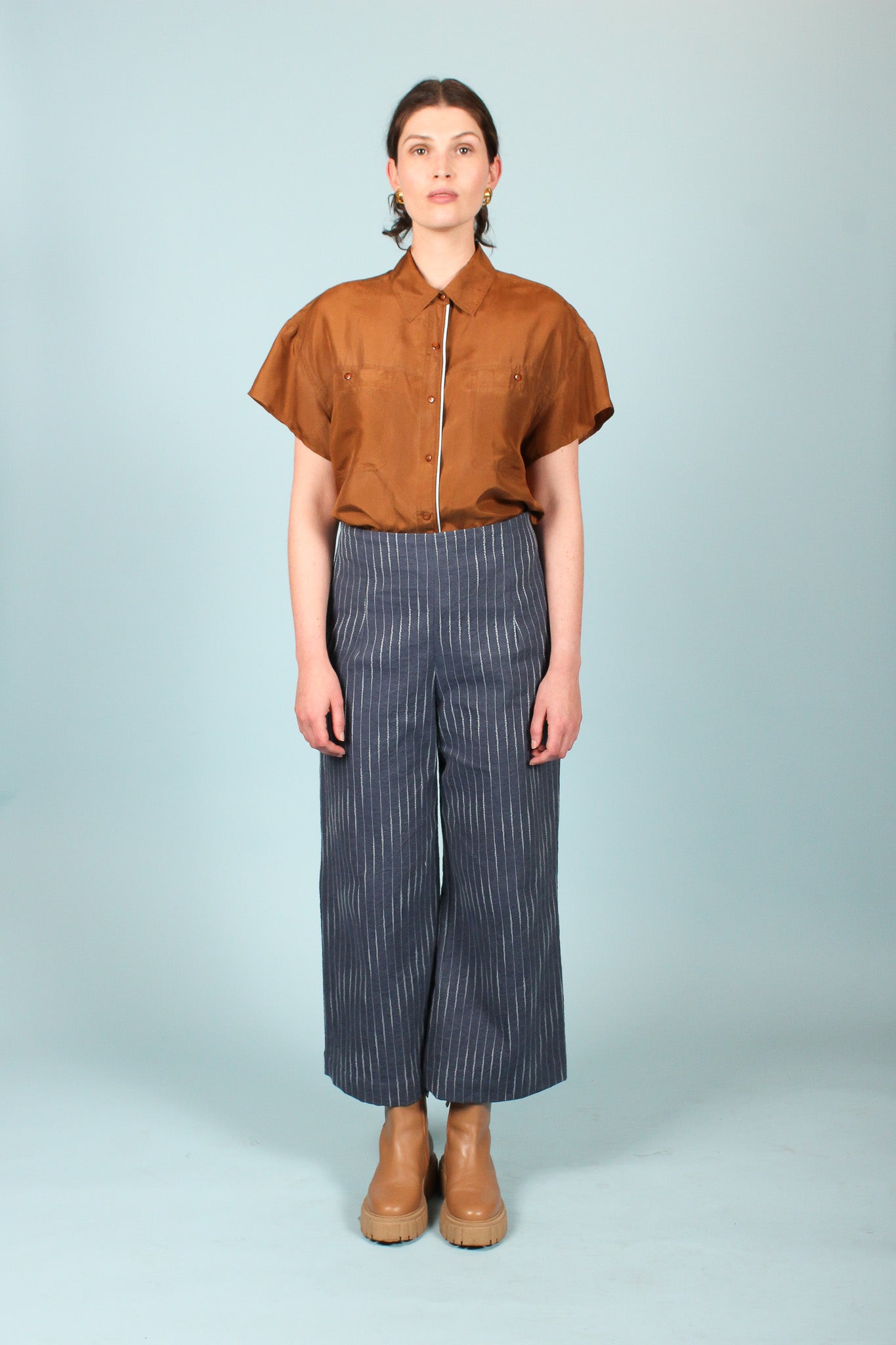 Redesigned Silk Trim Shirt in Nougat Size L