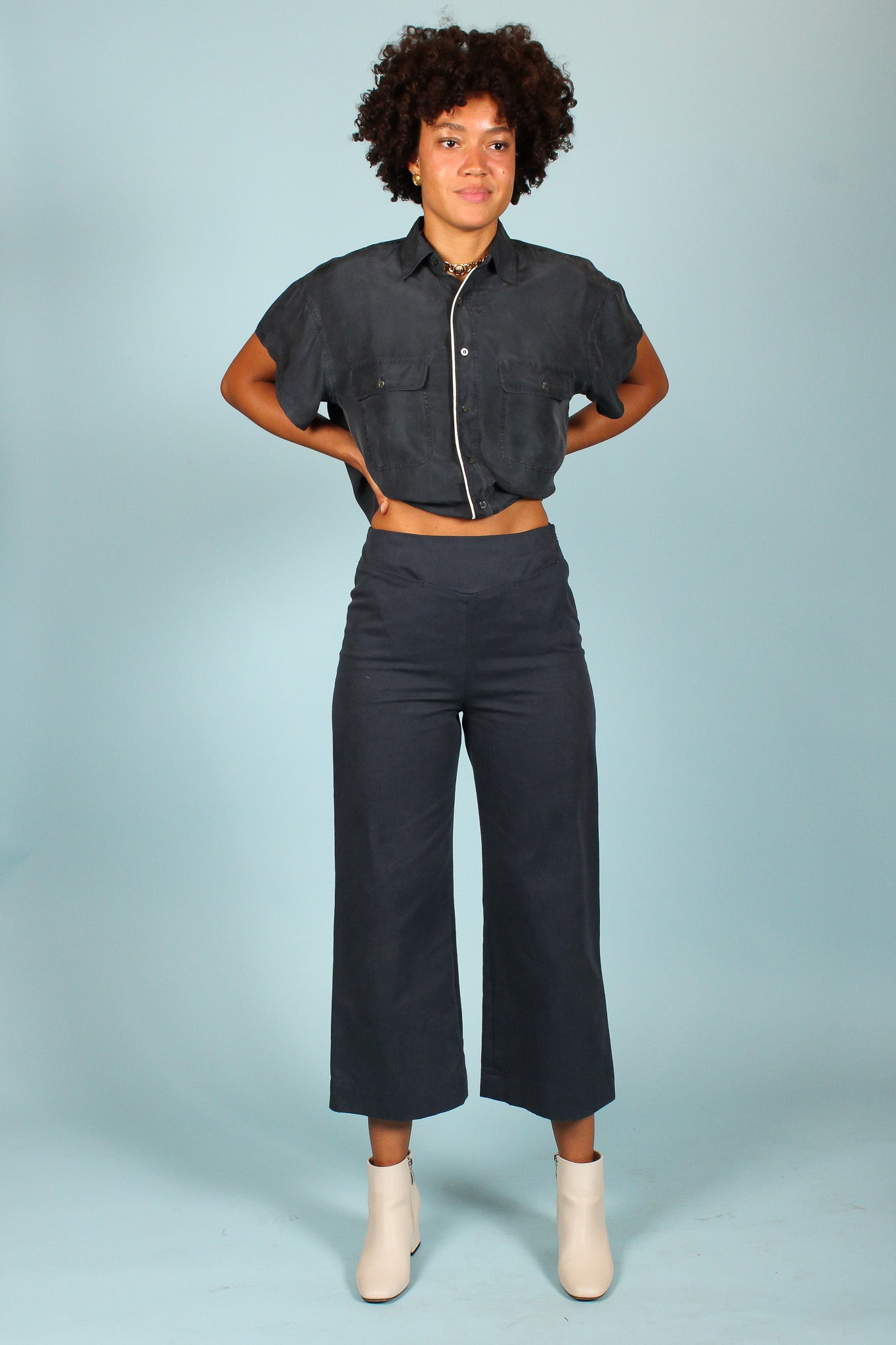 Redesigned Silk Trim Shirt in Slate Size L