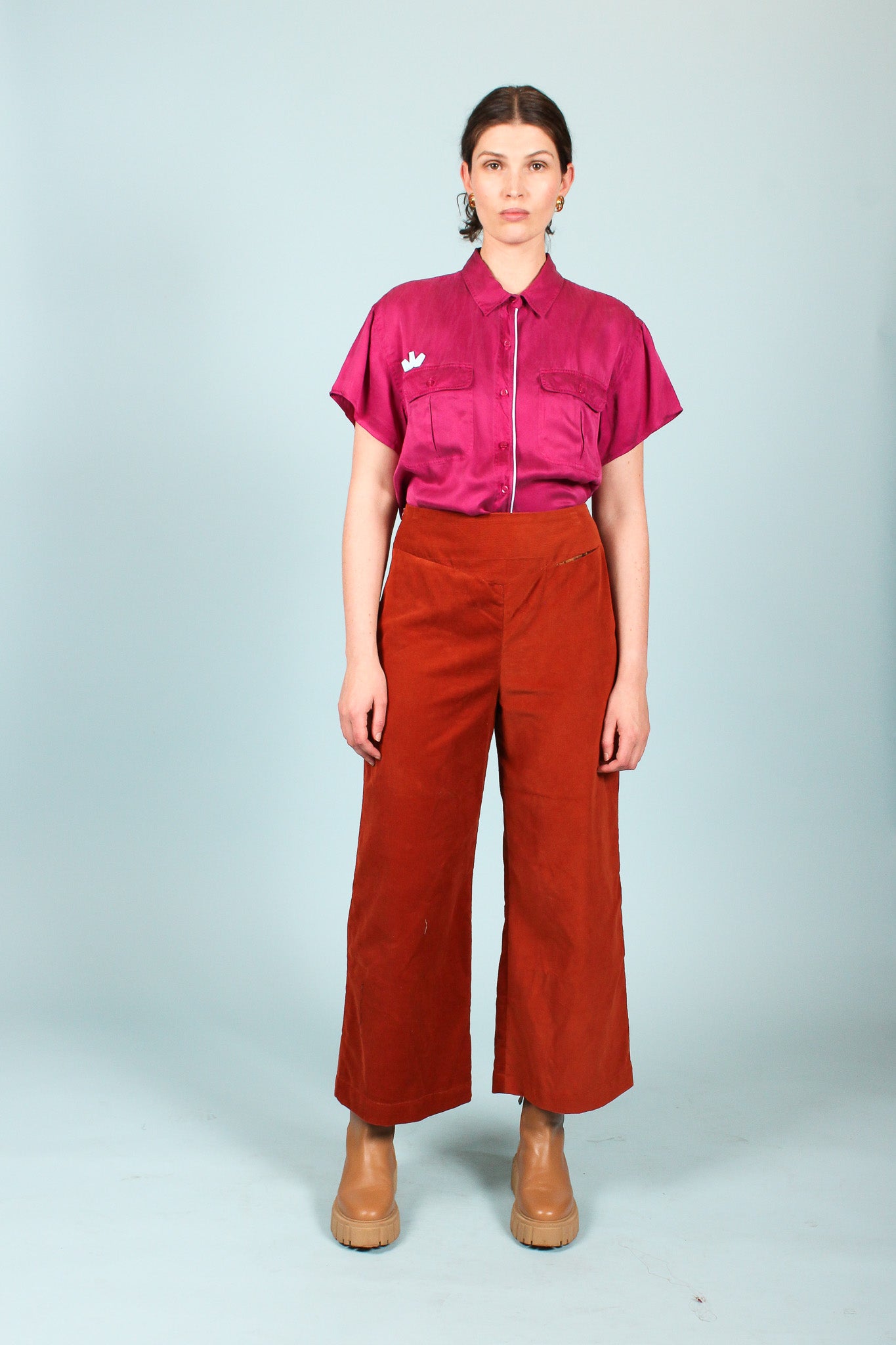 Redesigned Silk Trim Shirt in Fuchsia Size M