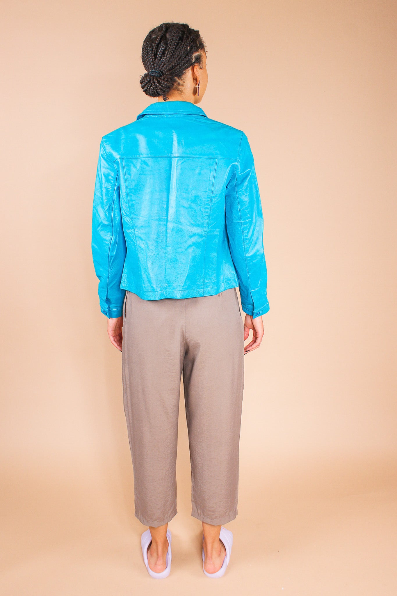 Redesigned Teal Leather Jacket Size M