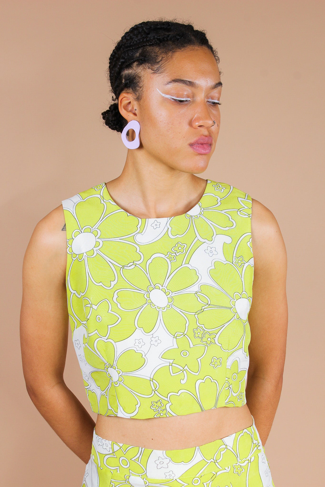 Redesigned Spring Green Floral Silk Top Size L