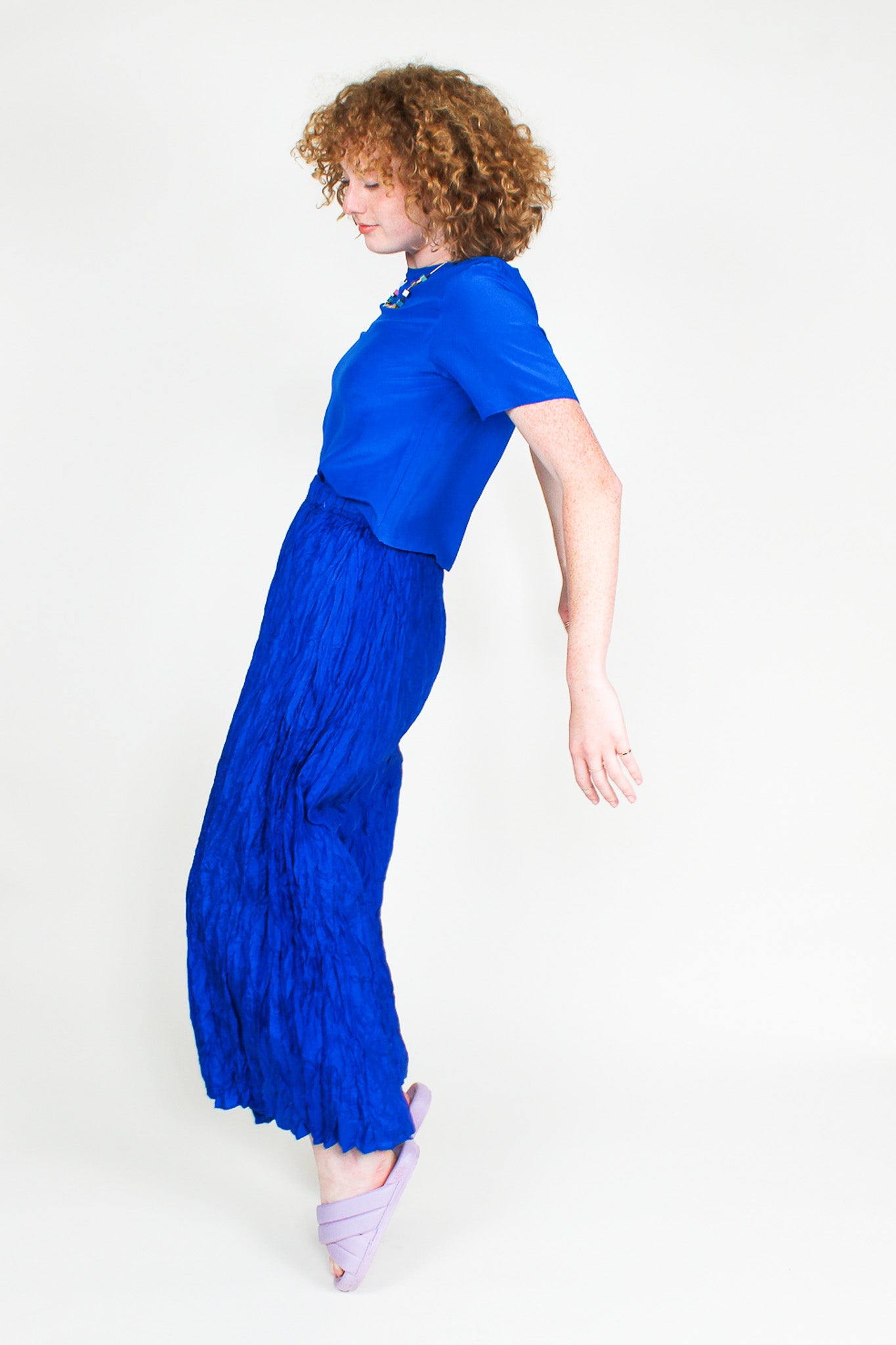 Royal Blue Vintage Silk Wide Leg Pants Size S