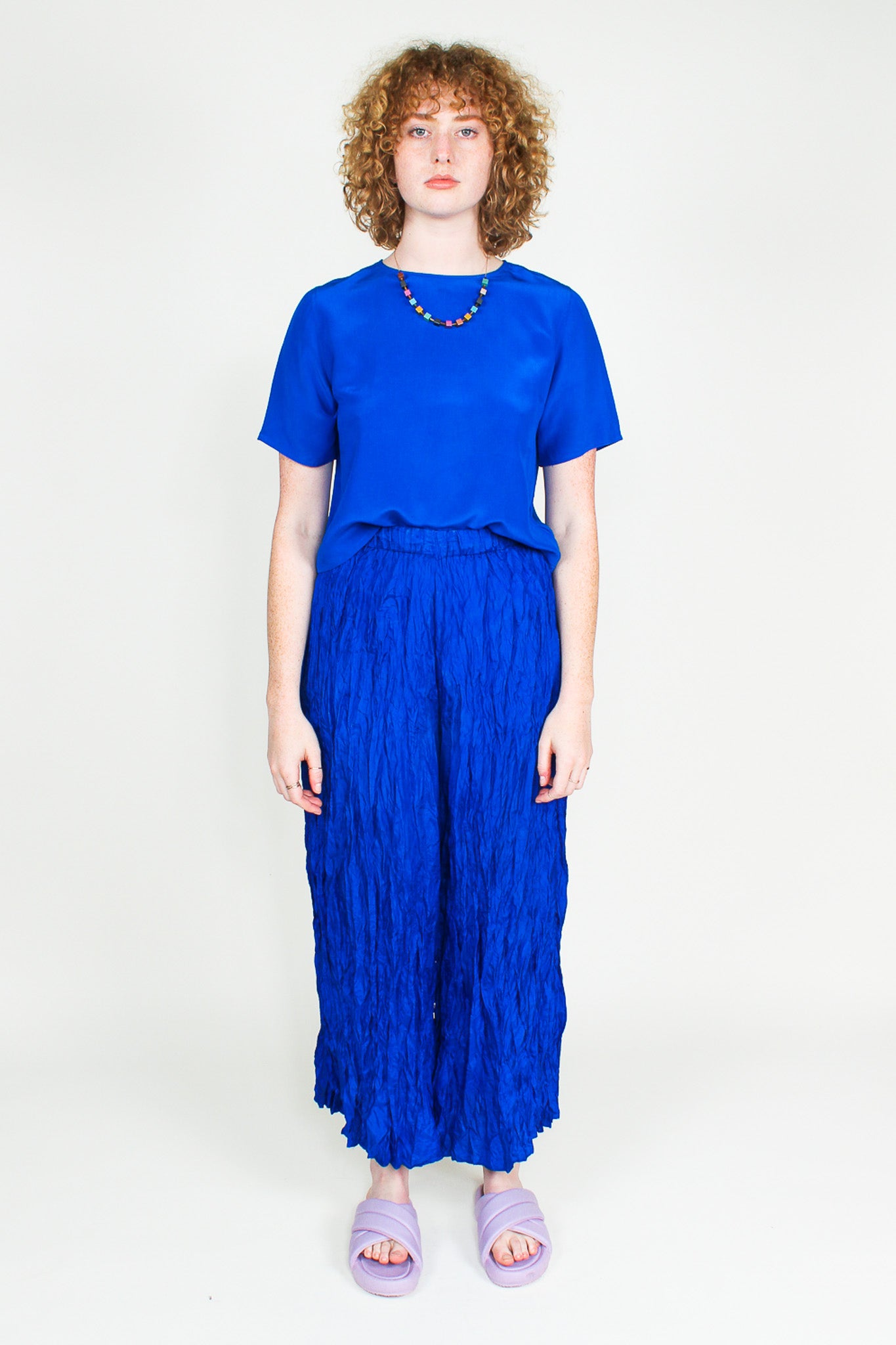Royal Blue Vintage Silk Wide Leg Pants Size S