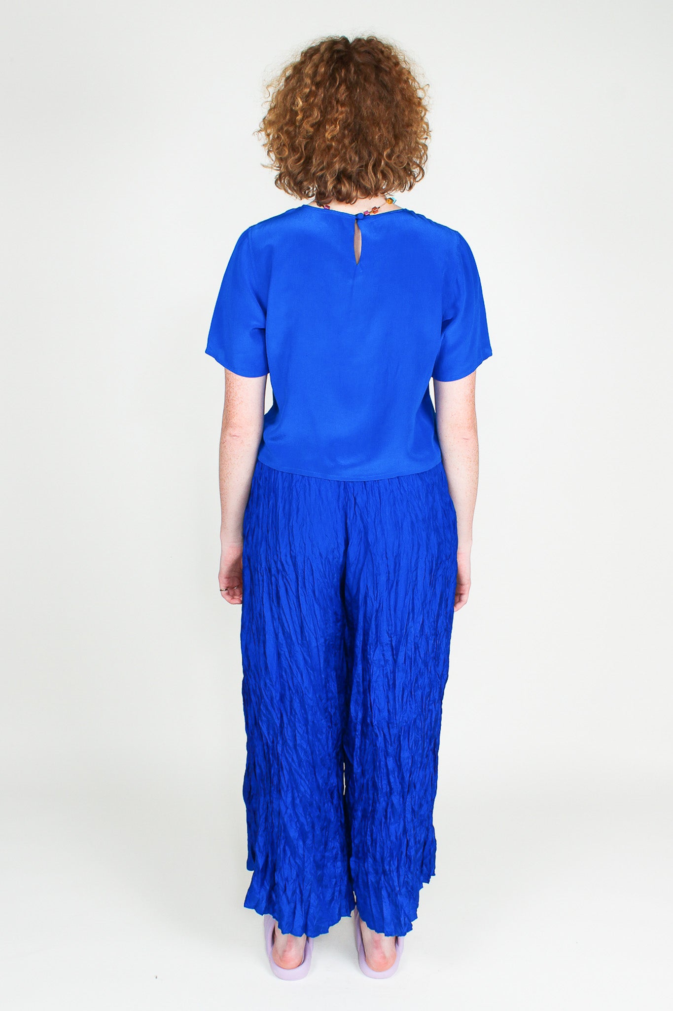Royal Blue Vintage Silk Wide Leg Pants Size S