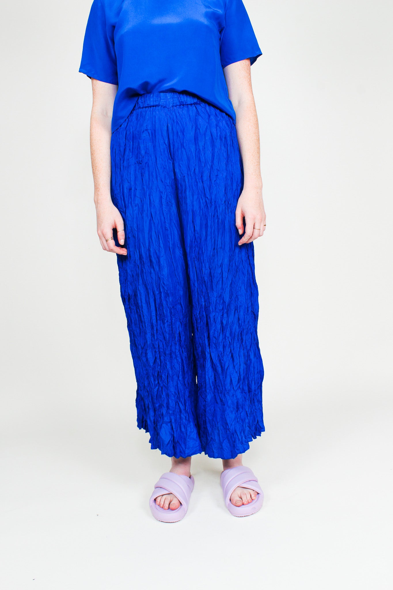 Royal Blue Vintage Silk Wide Leg Pants Size S