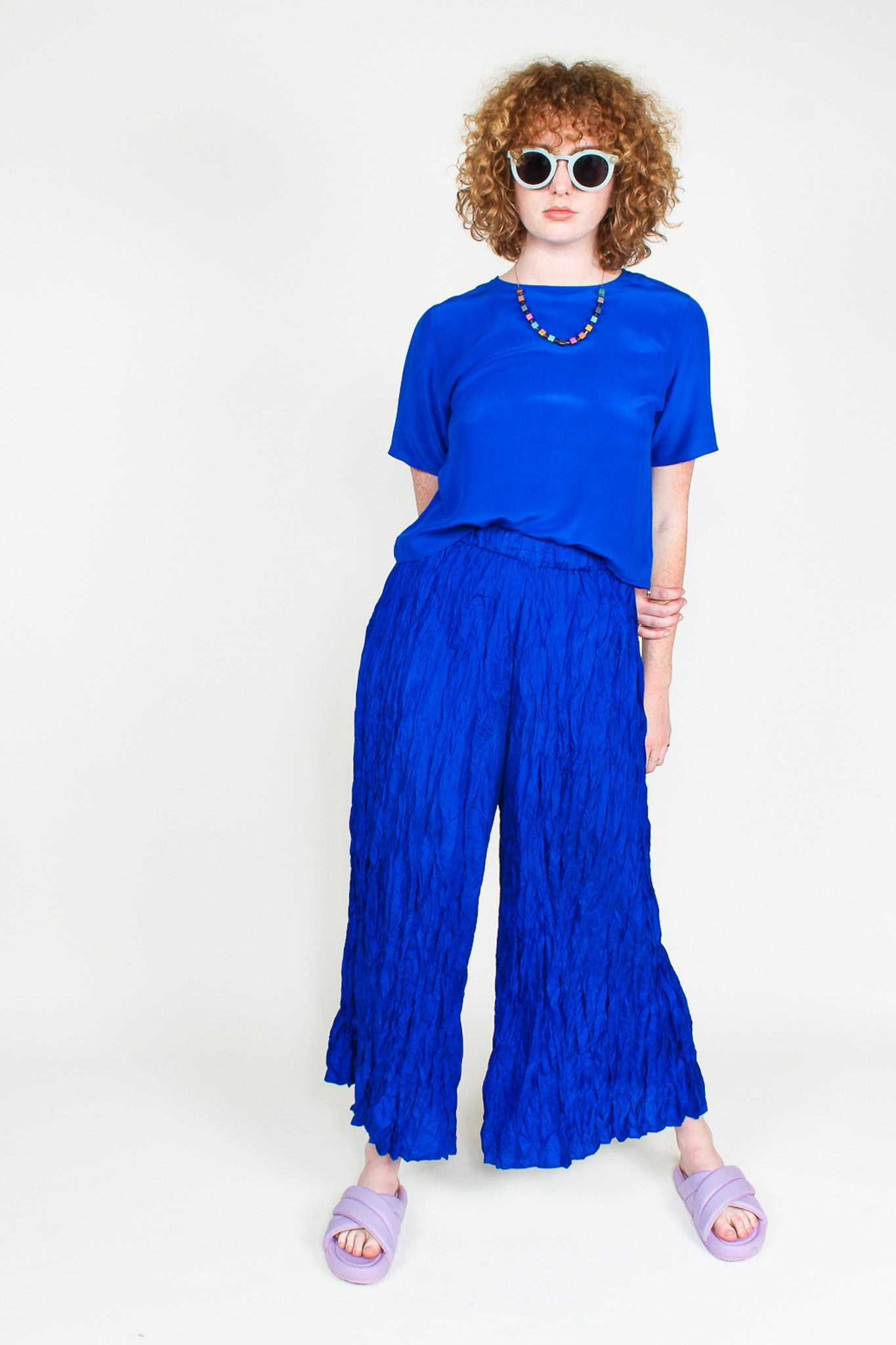 Royal Blue Vintage Silk Wide Leg Pants Size S