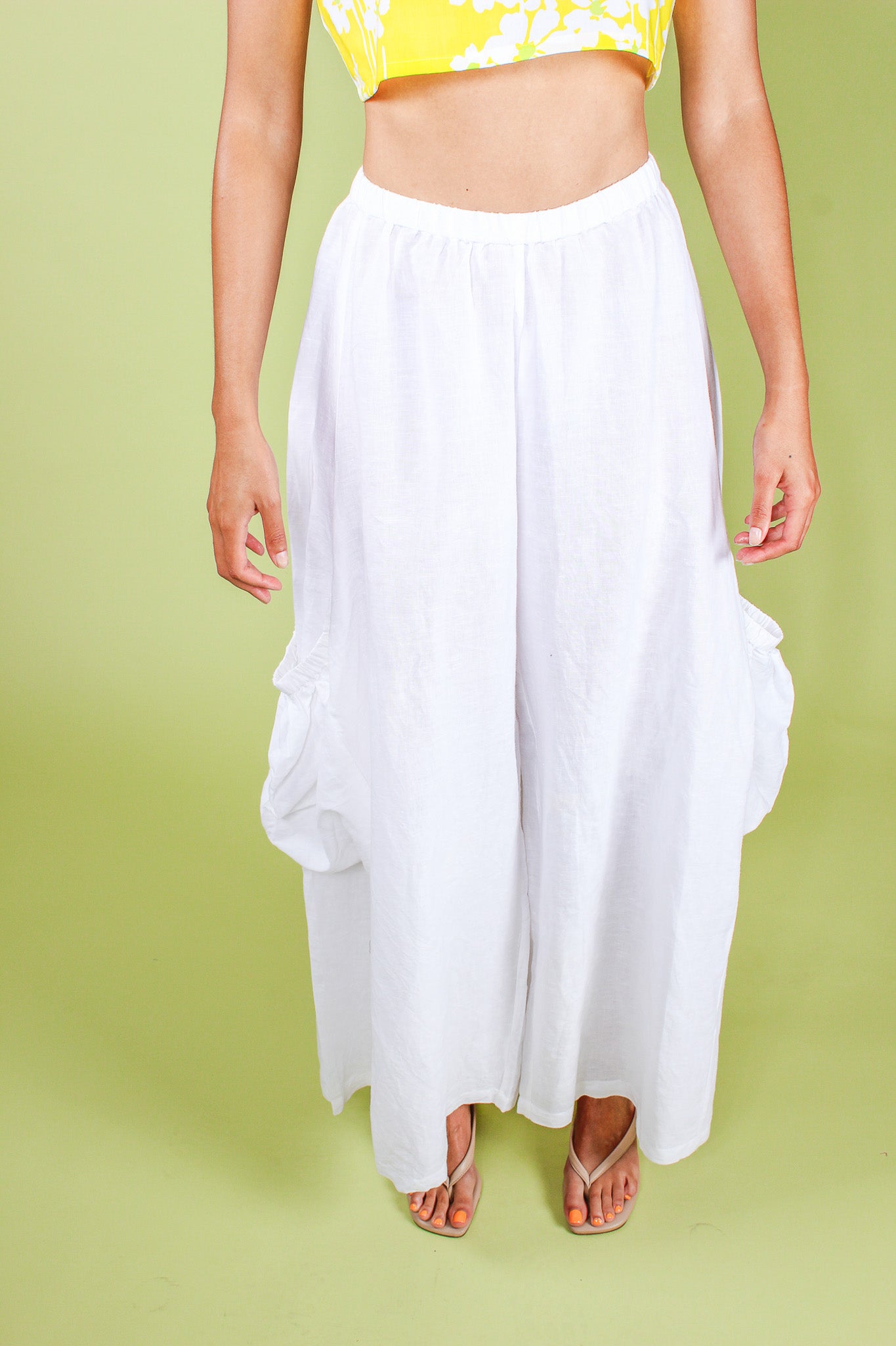 Redesigned White Wide Leg Pocket Pants Size L