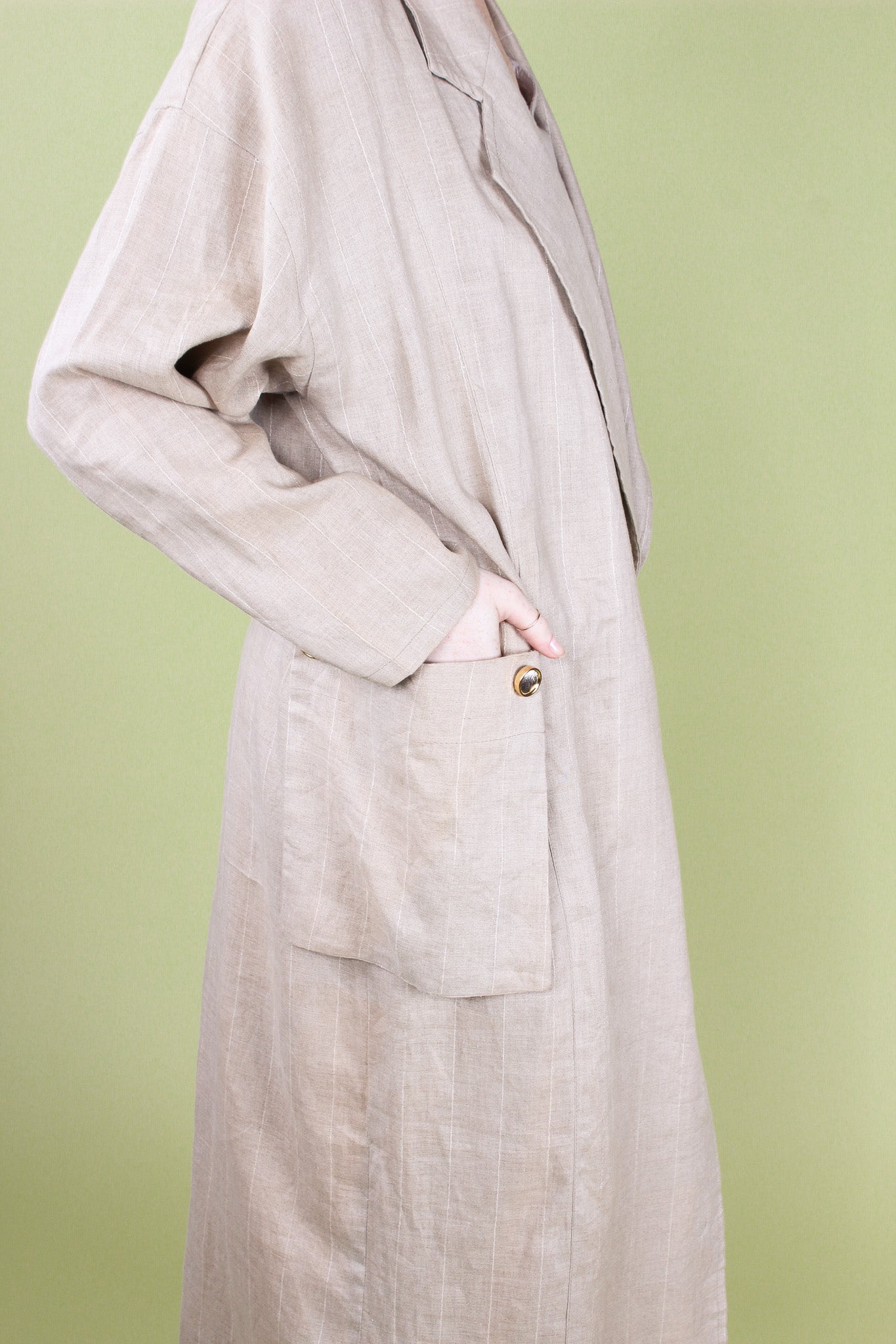 Redesigned Natural Pinstripe Trench Coat Size L