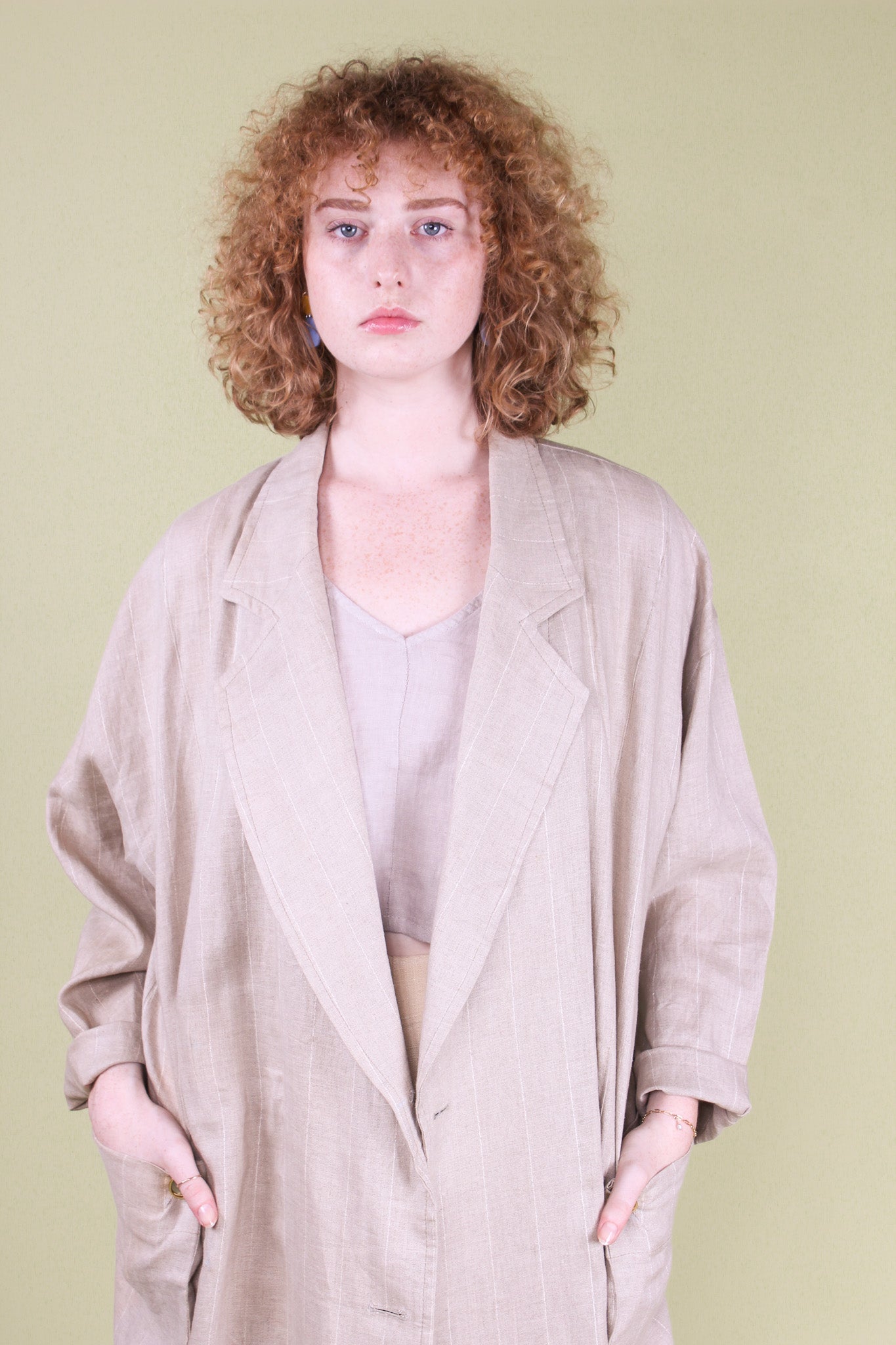 Redesigned Natural Pinstripe Trench Coat Size L