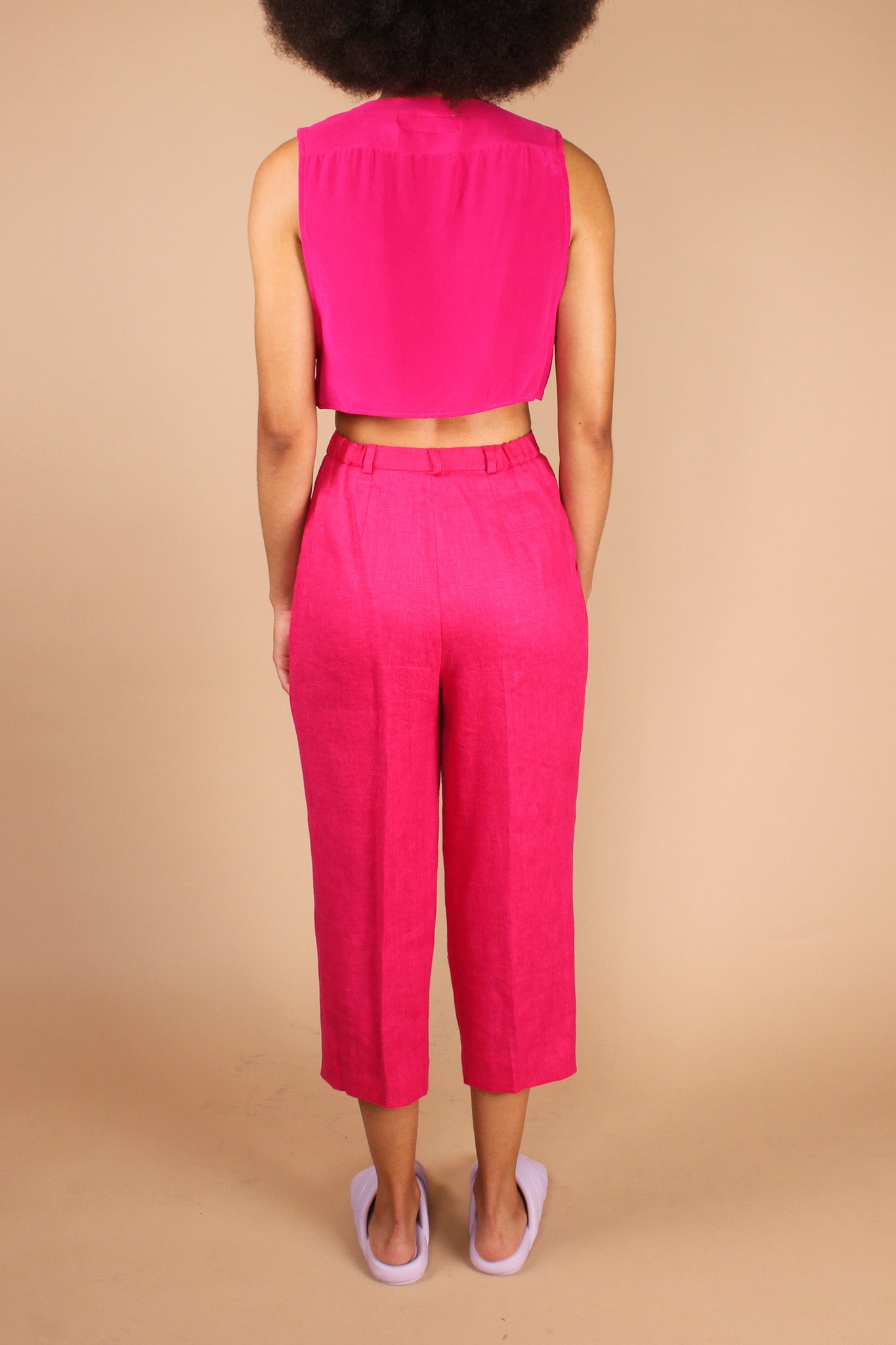 Redesigned Pink Linen Crop Pants Size S