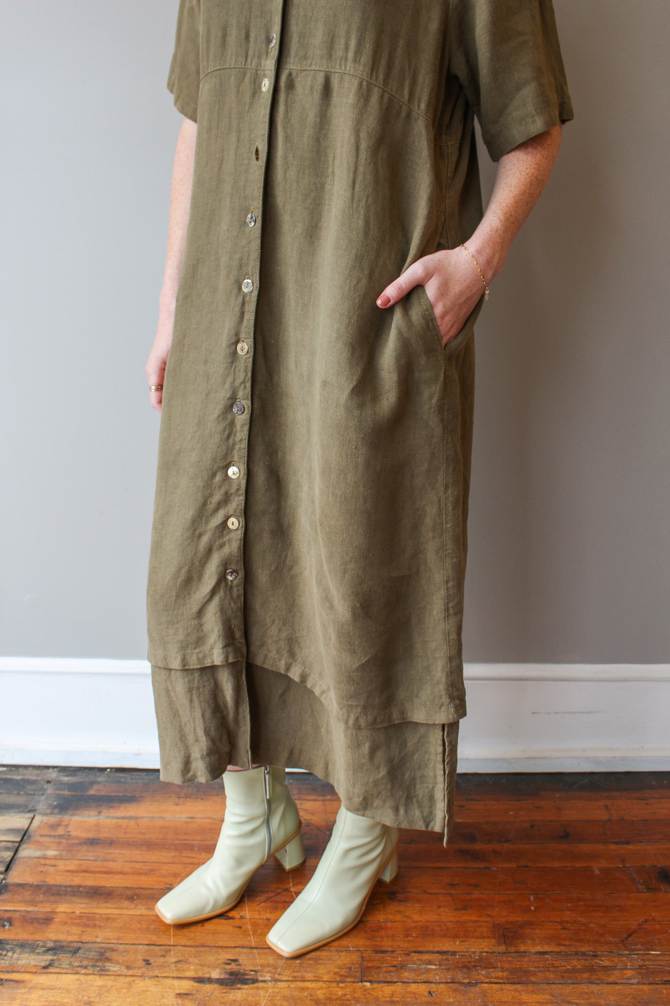 Vintage Collard Maxi Linen Dress Size XL