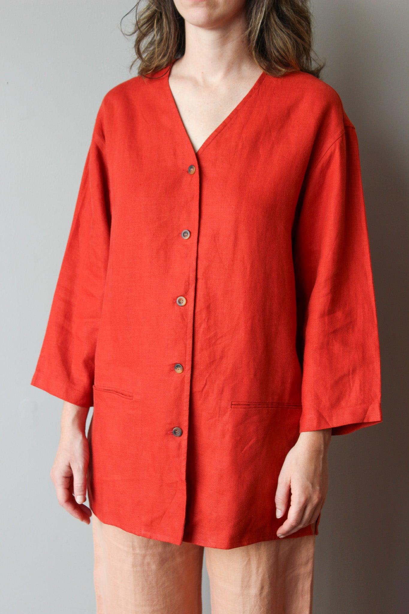 Vintage V-Neck Linen Jacket Size L