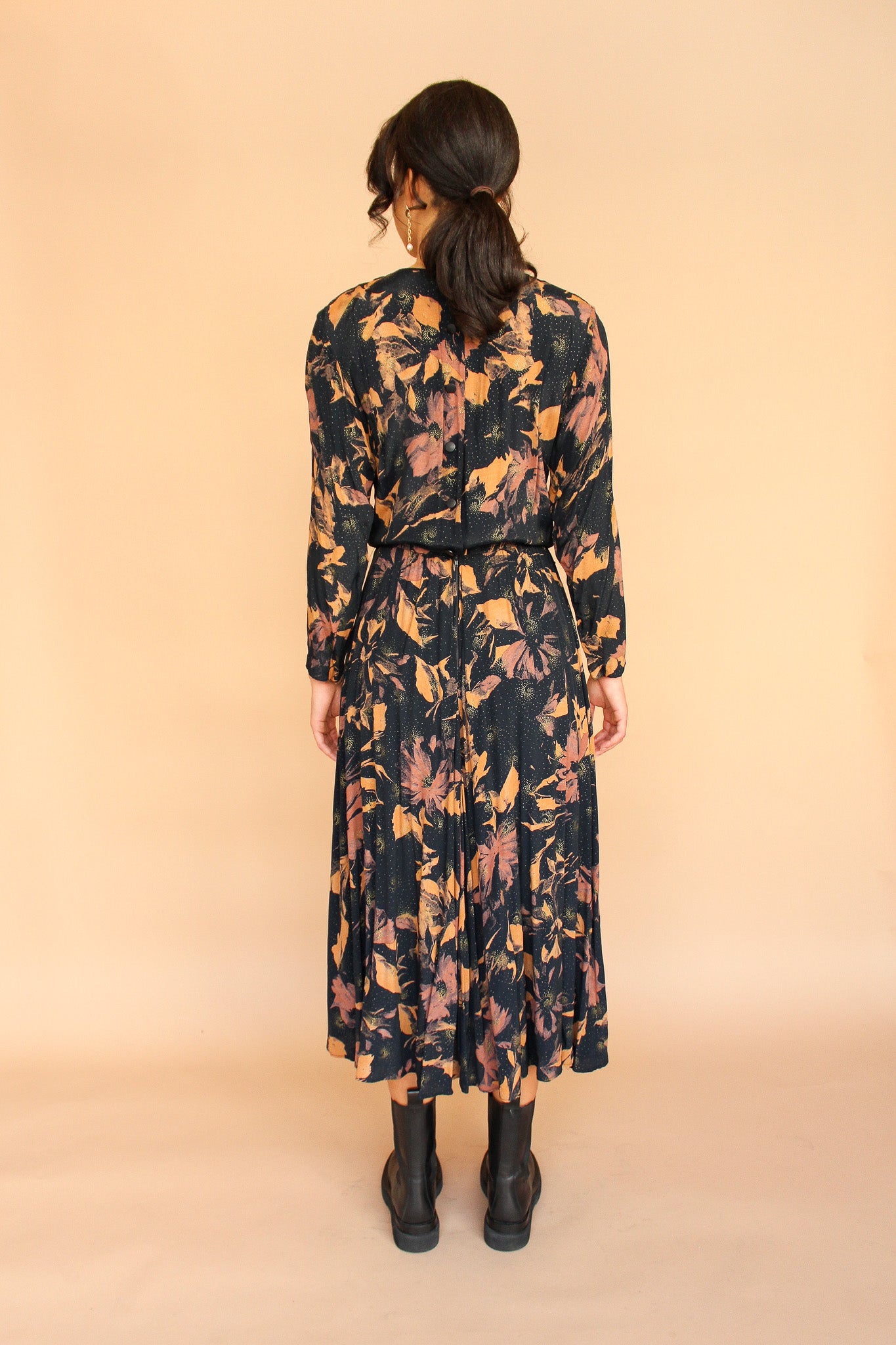 Vintage Autumn Leaves Maxi Dress Size M