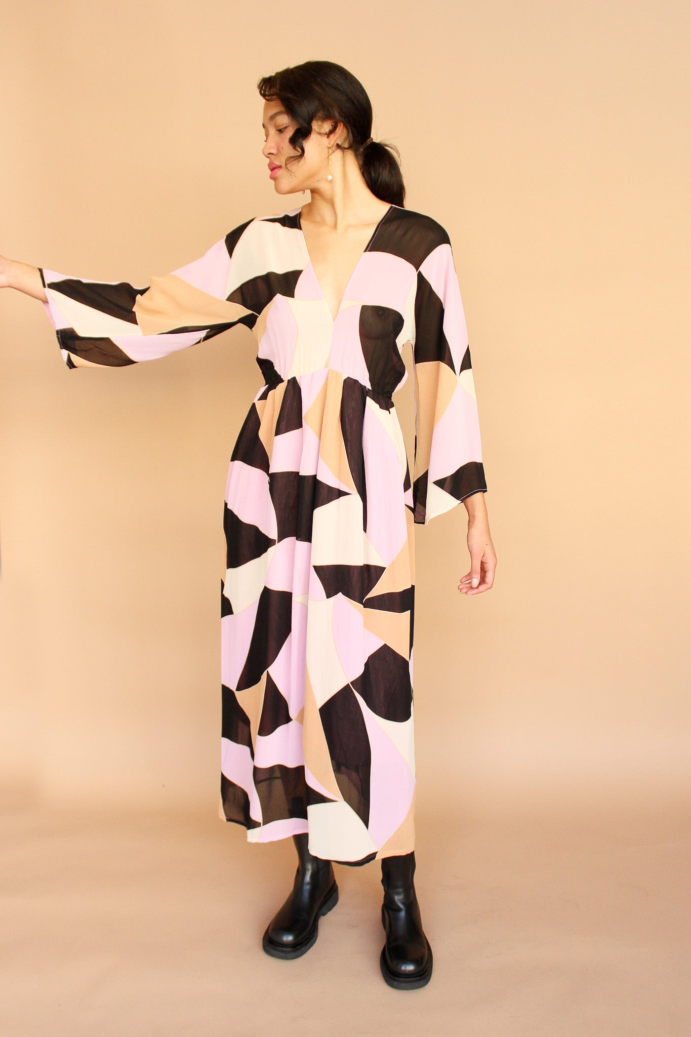 Vintage 70's Abstract Maxi Dress Size M