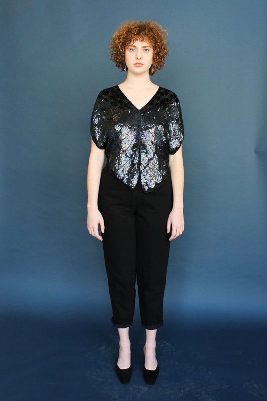 Vintage Iridescent Sequin Butterfly Top Size M