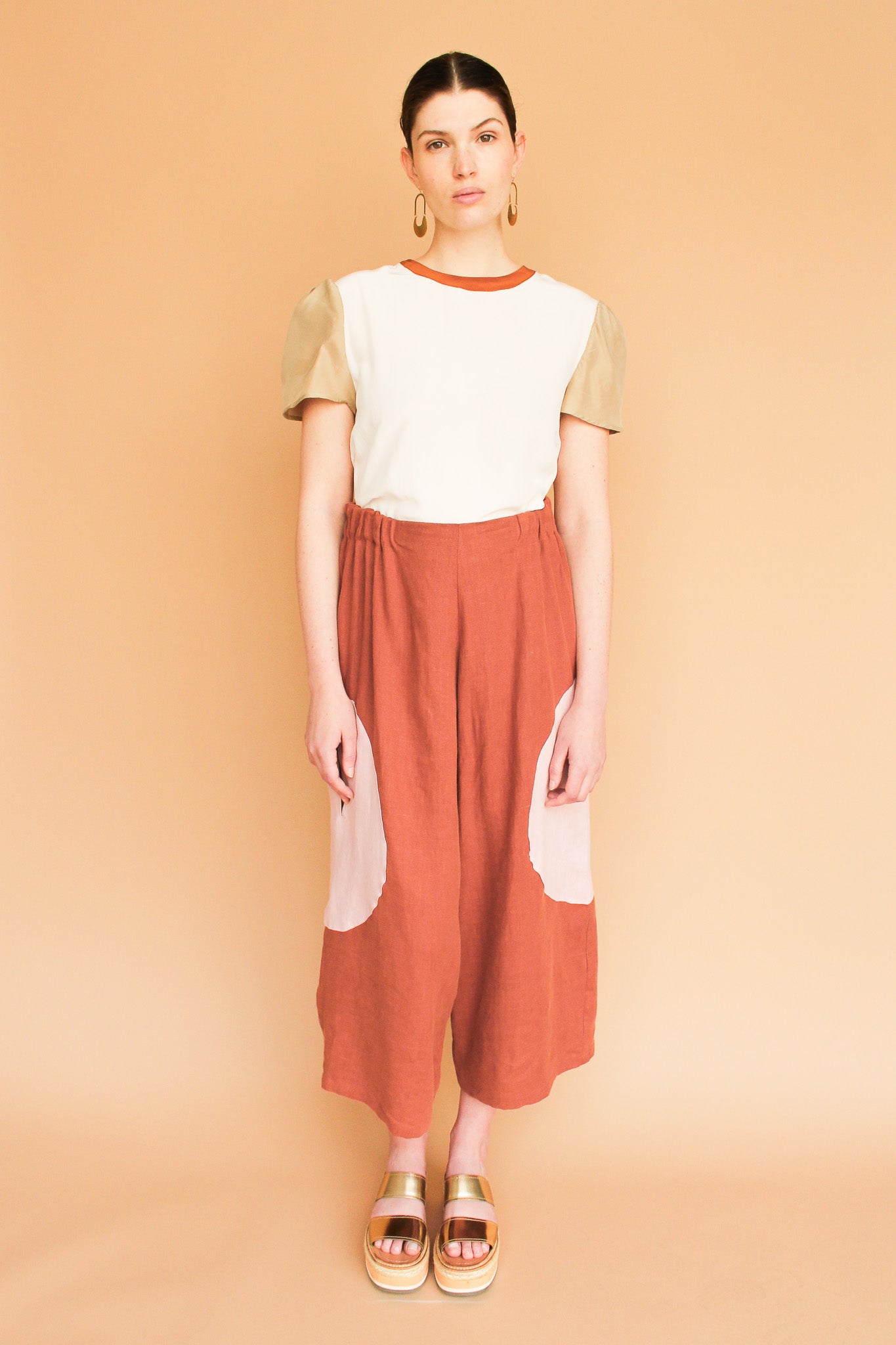Handmade Circle Pocket Linen Pants in Rust + Rose Size XS-L