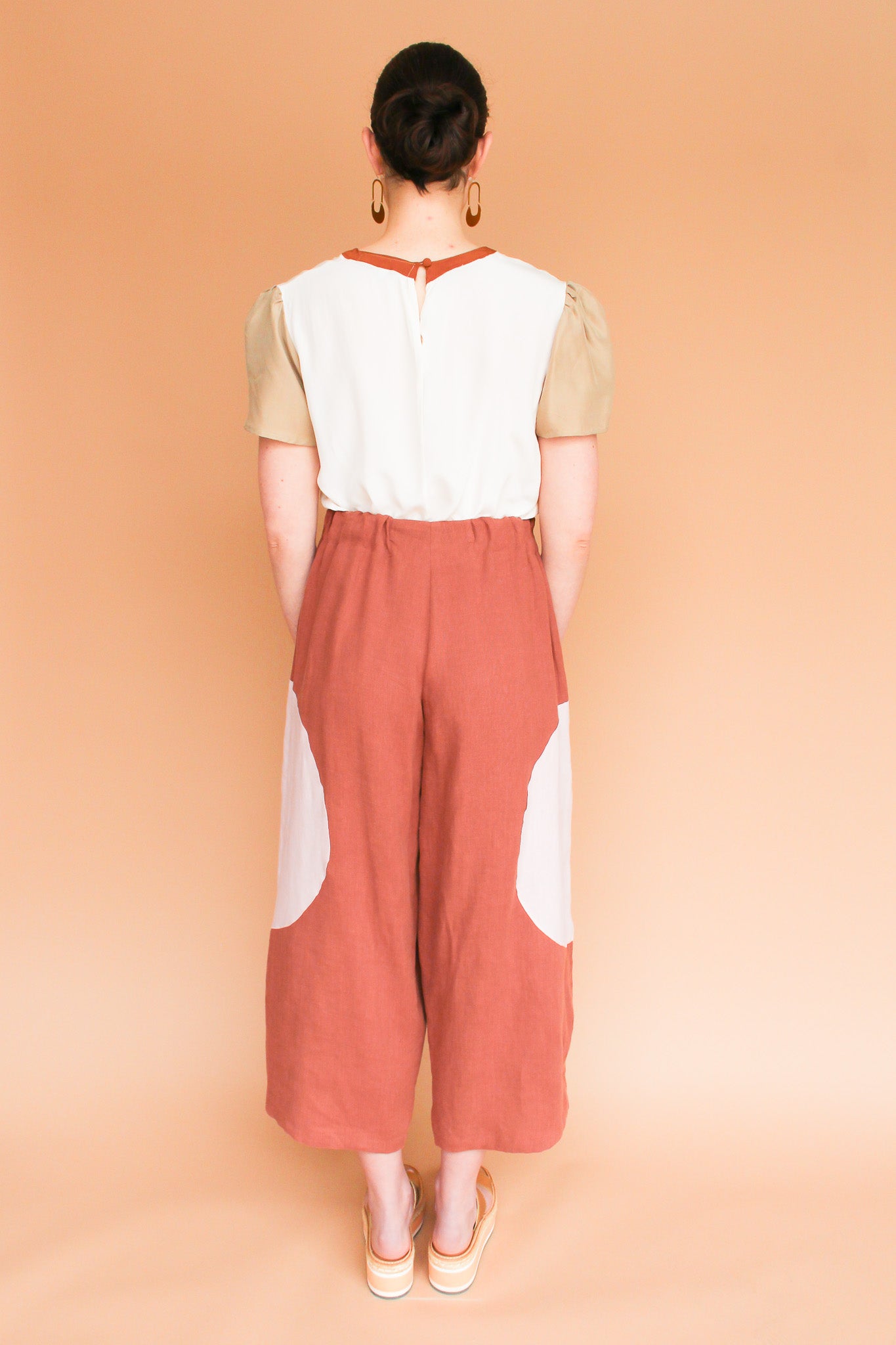 Handmade Circle Pocket Linen Pants in Rust + Rose Size XS-L