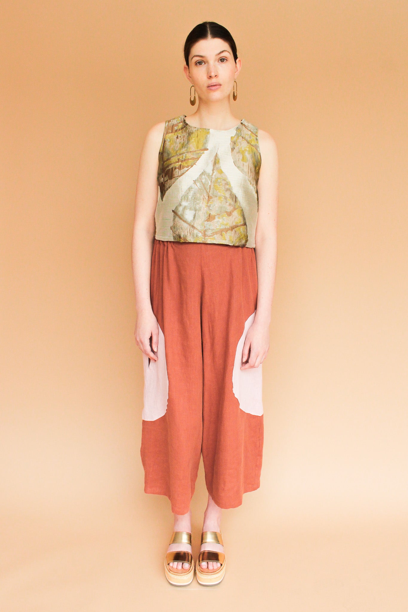 Handmade Circle Pocket Linen Pants in Rust + Rose Size XS-L