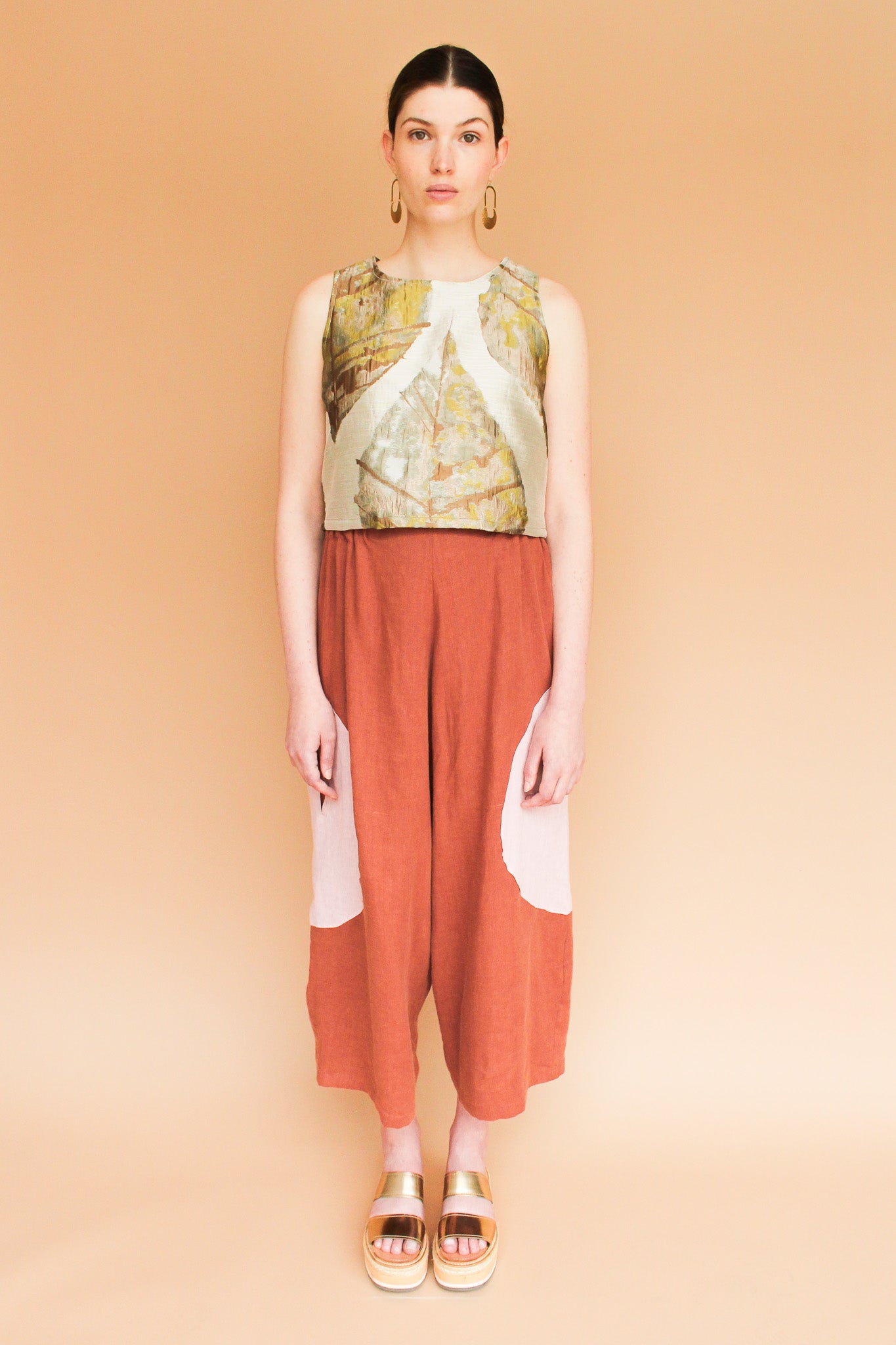 Handmade Circle Pocket Linen Pants in Rust + Rose Size XS-L