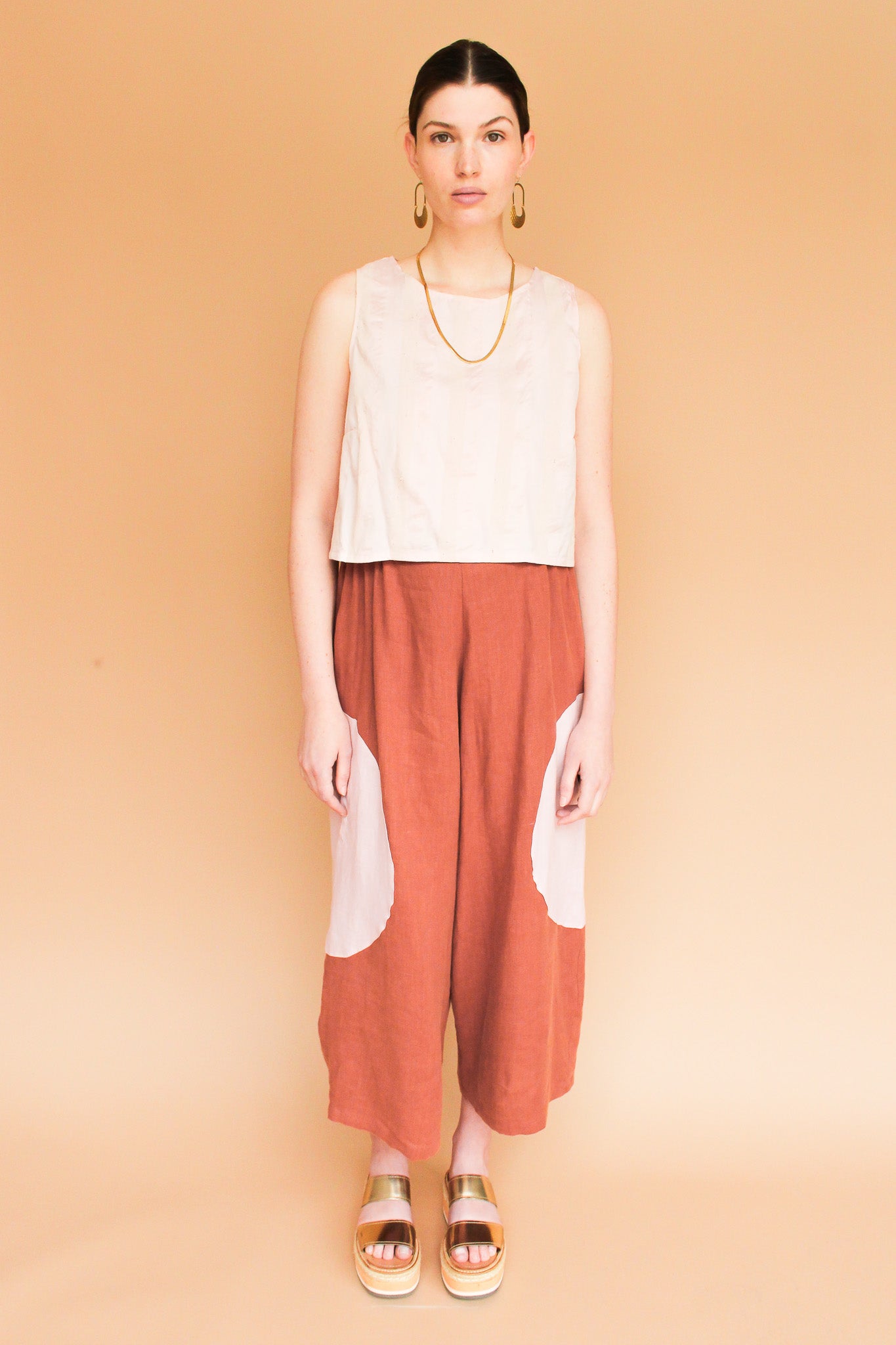 Handmade Circle Pocket Linen Pants in Rust + Rose Size XS-L