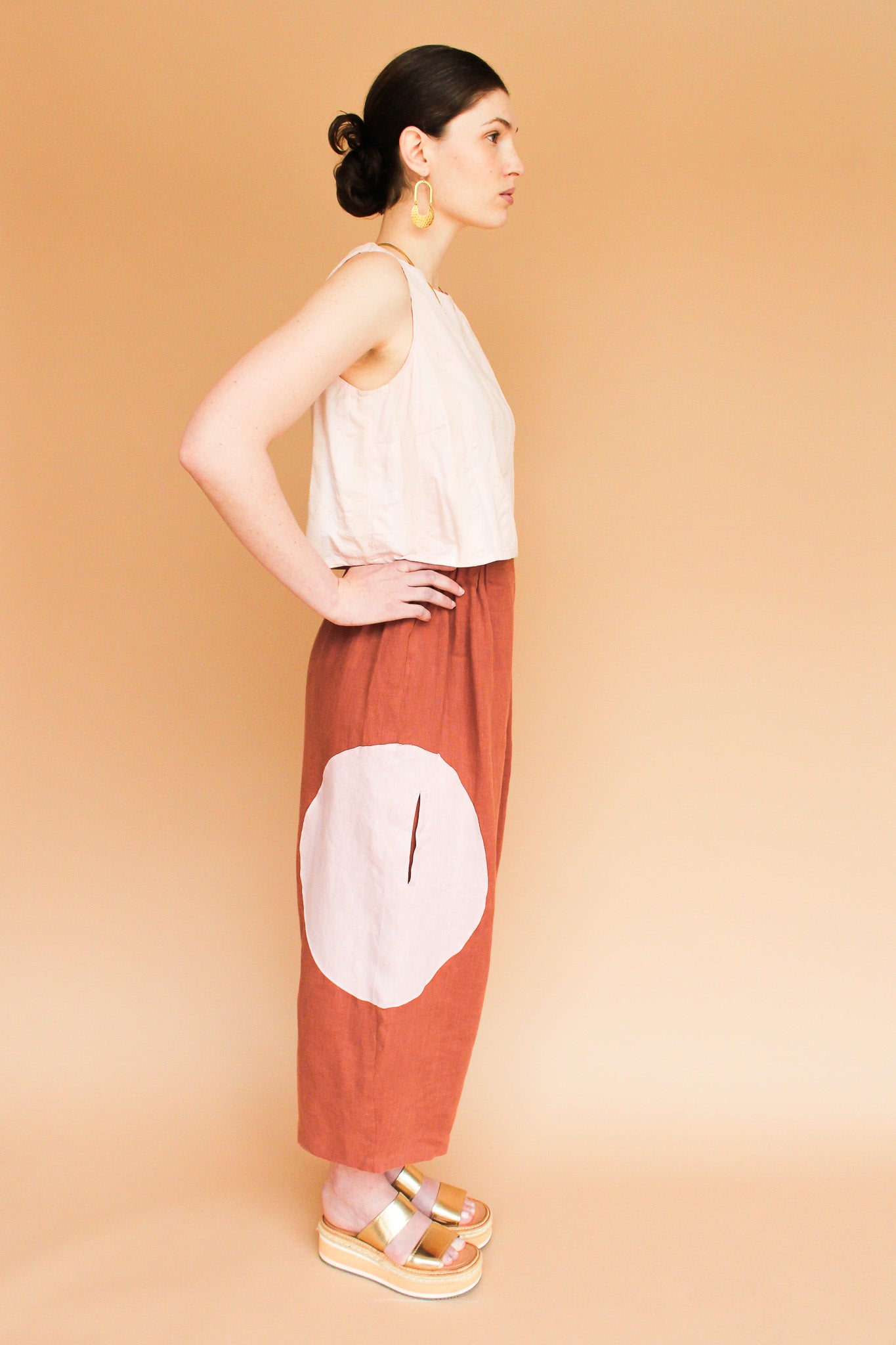 Handmade Circle Pocket Linen Pants in Rust + Rose Size XS-L