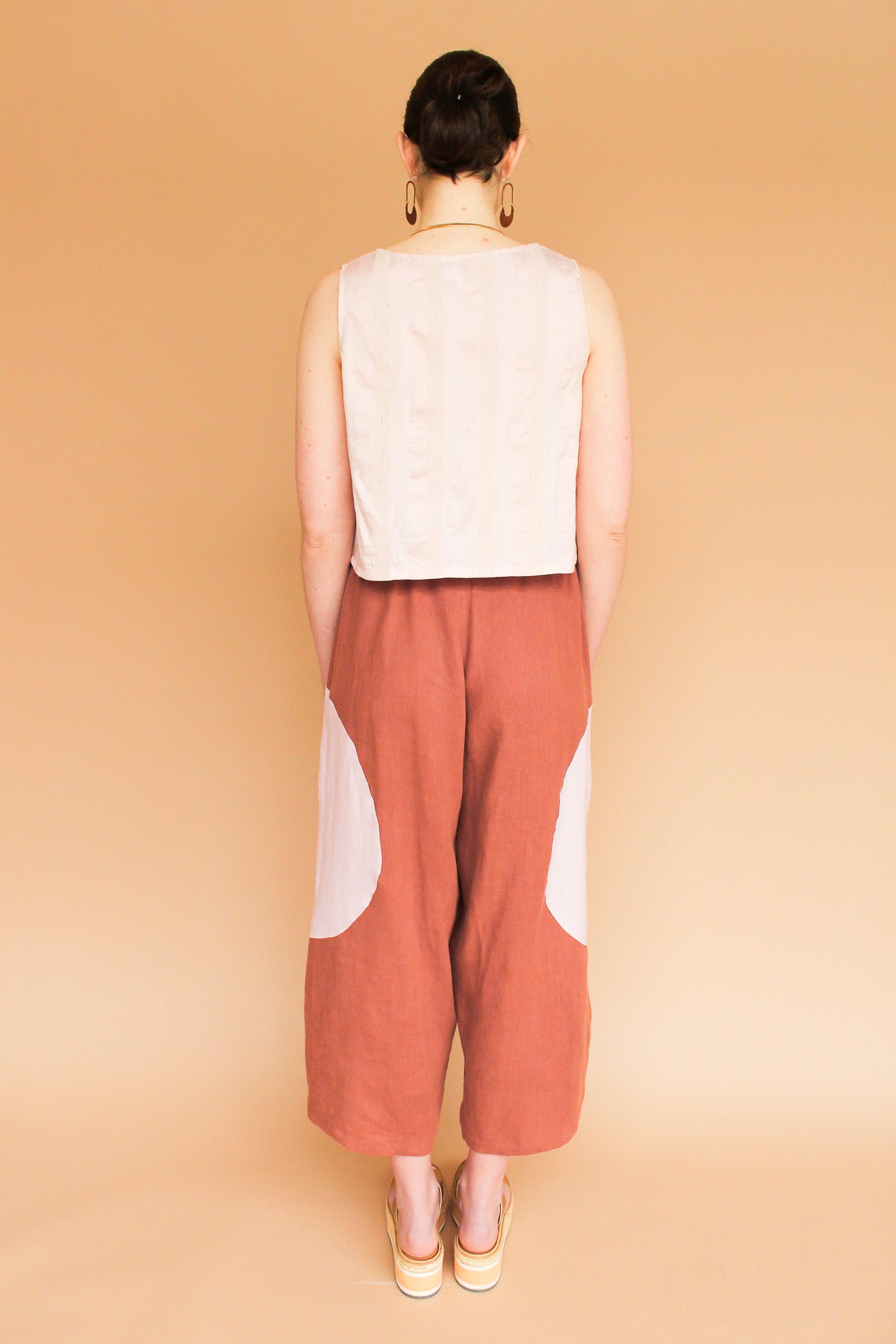 Handmade Circle Pocket Linen Pants in Rust + Rose Size XS-L