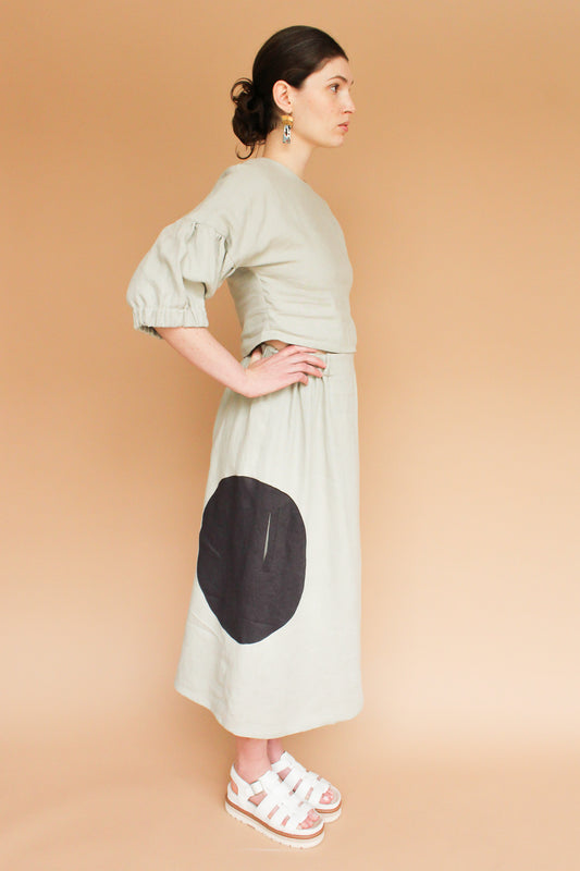 Handmade Lantern Sleeve Linen Crop Top in Stone Size S