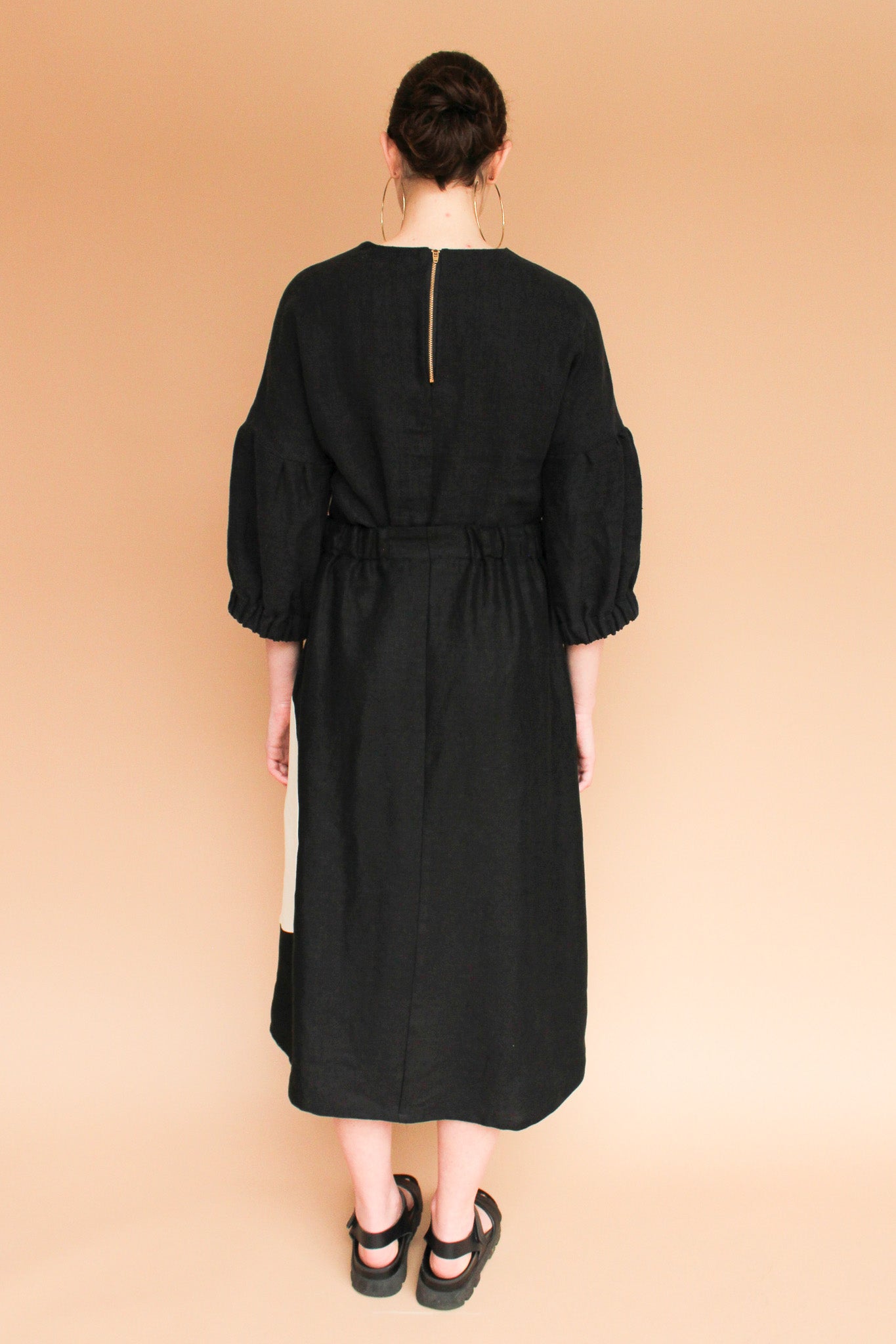 Handmade Linen Circle Pocket Skirt in Onyx and Natural Size S, M, L