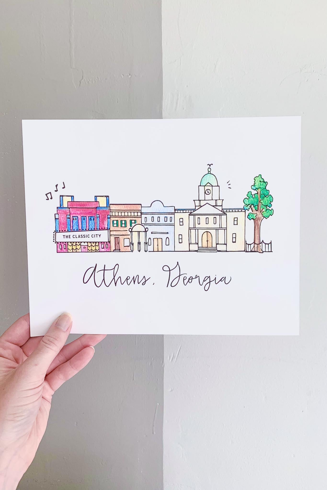 Athens Watercolor Skyline Print