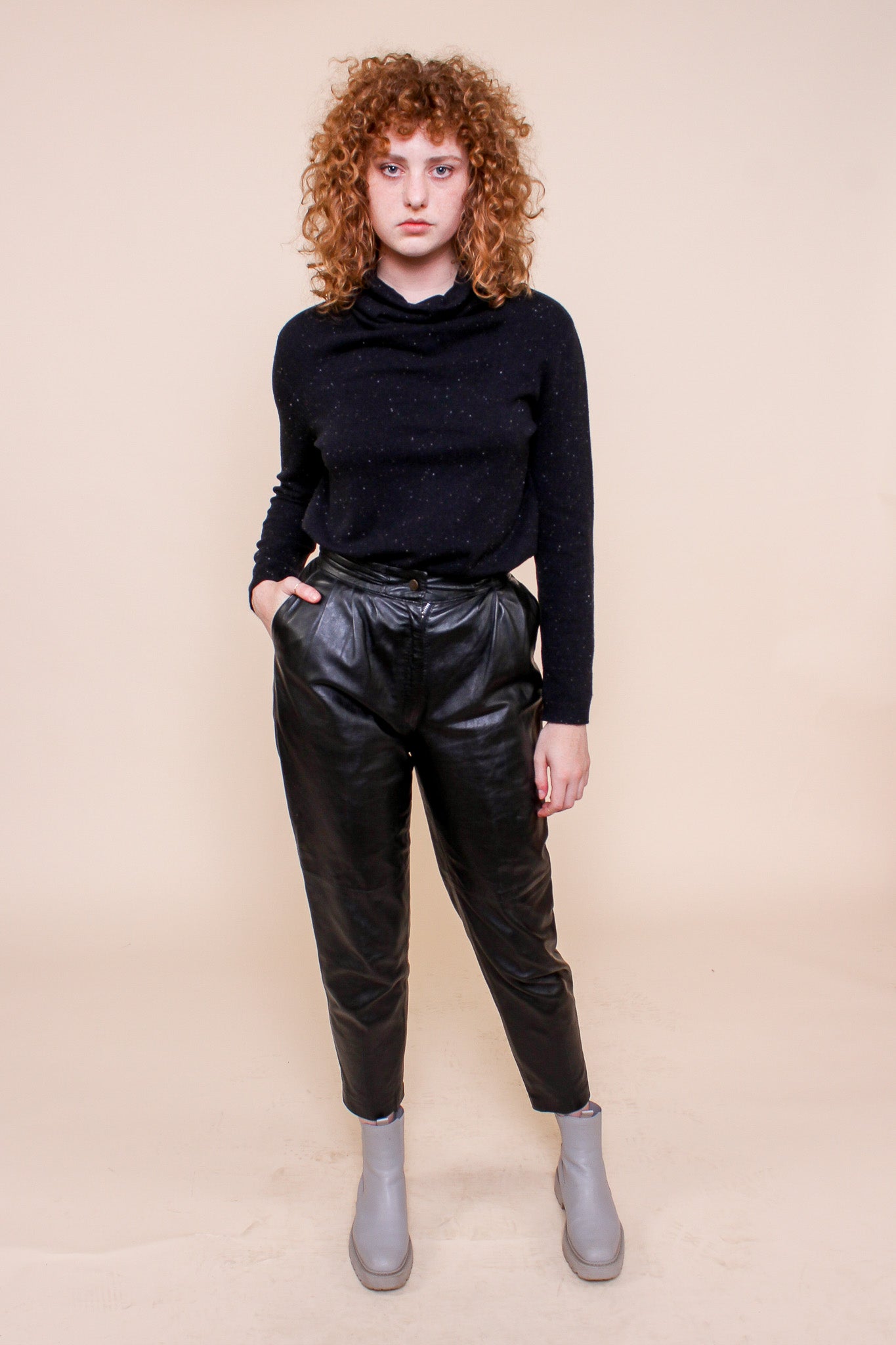 Vintage Onyx Pleated Leather Pants Size S