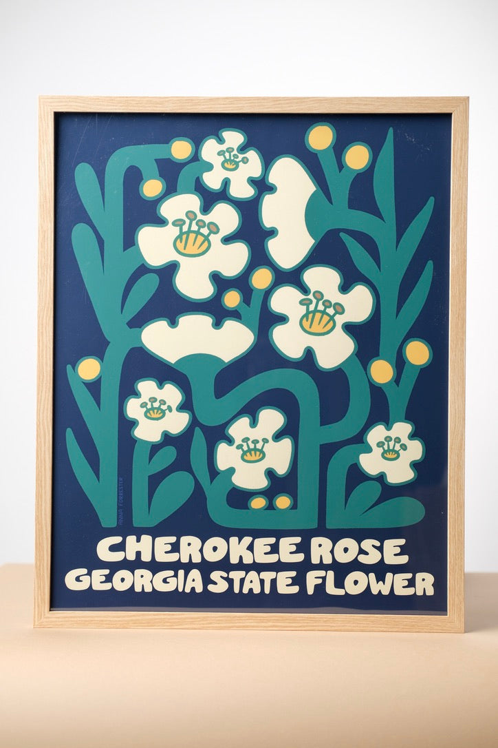 Cherokee Rose - Georgia State Flower Print (Blue)