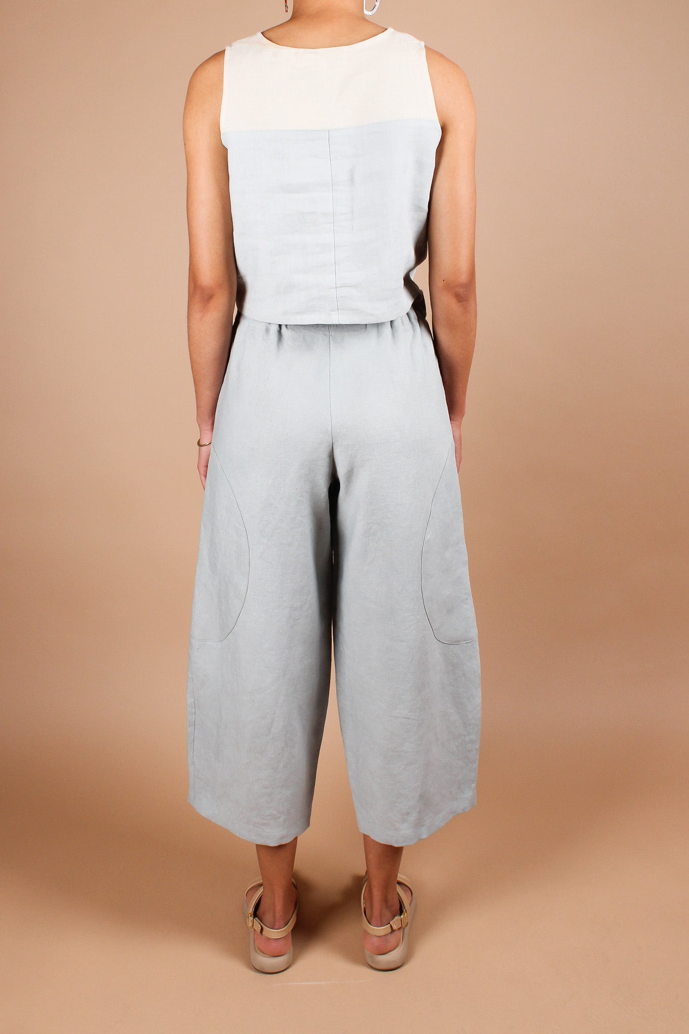 Big Circle Hand-Dyed Linen Pants in Dusty Blue