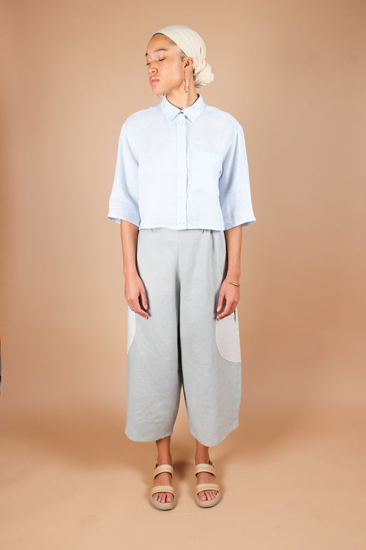 Redesigned Linen Crop Shirt in Sky Size M