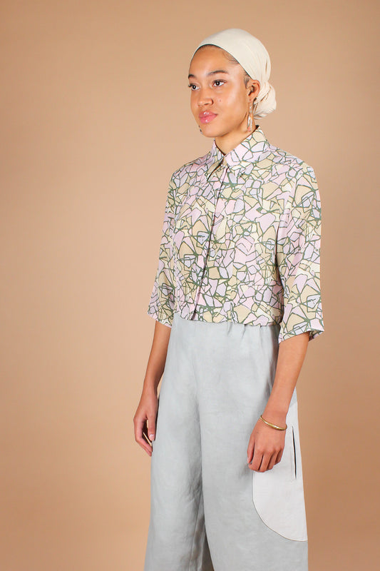 Redesigned Silk Crop Shirt in Crystalline Size M